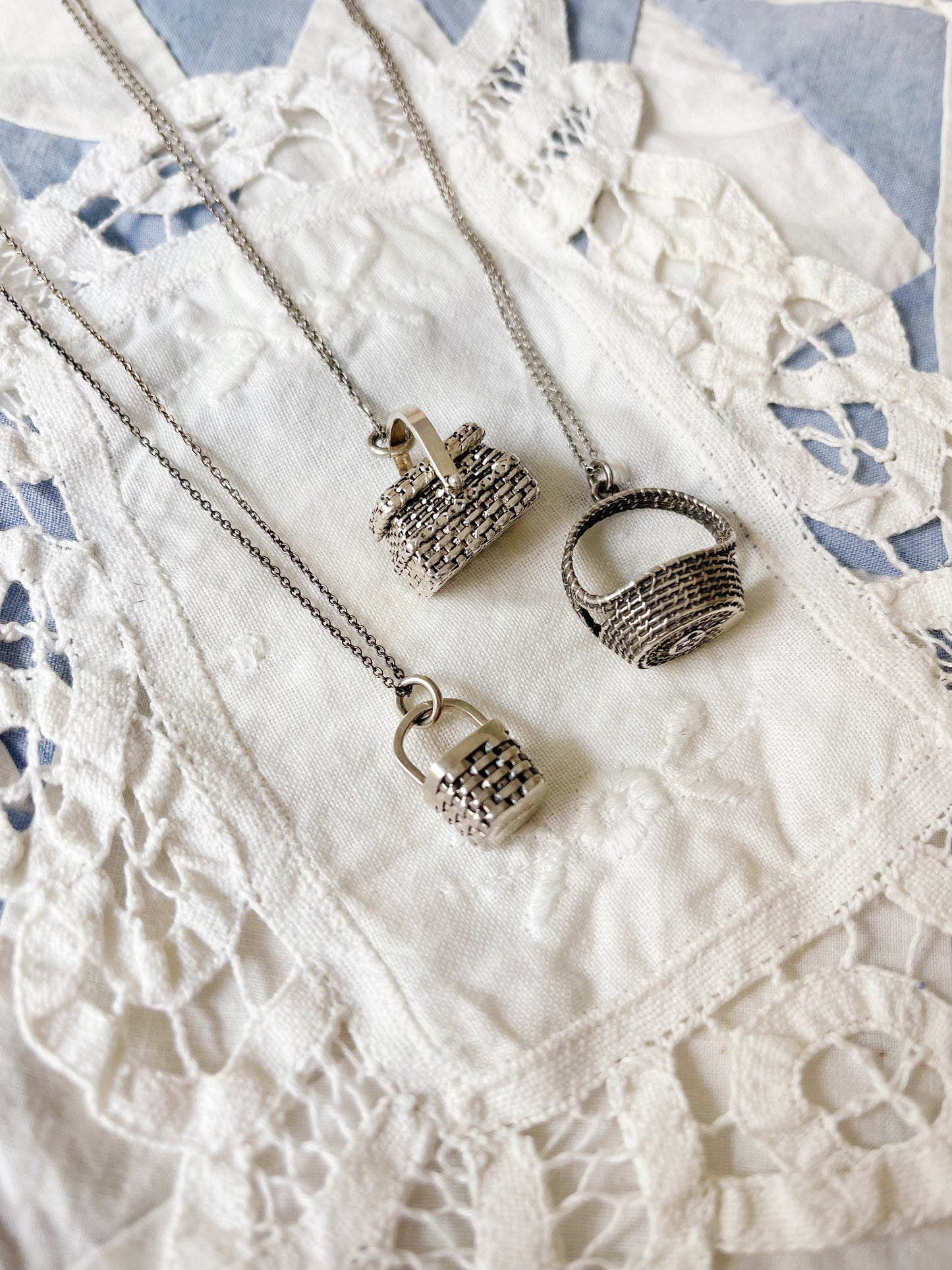 Vintage Silver 925 Basket Charm Pendant