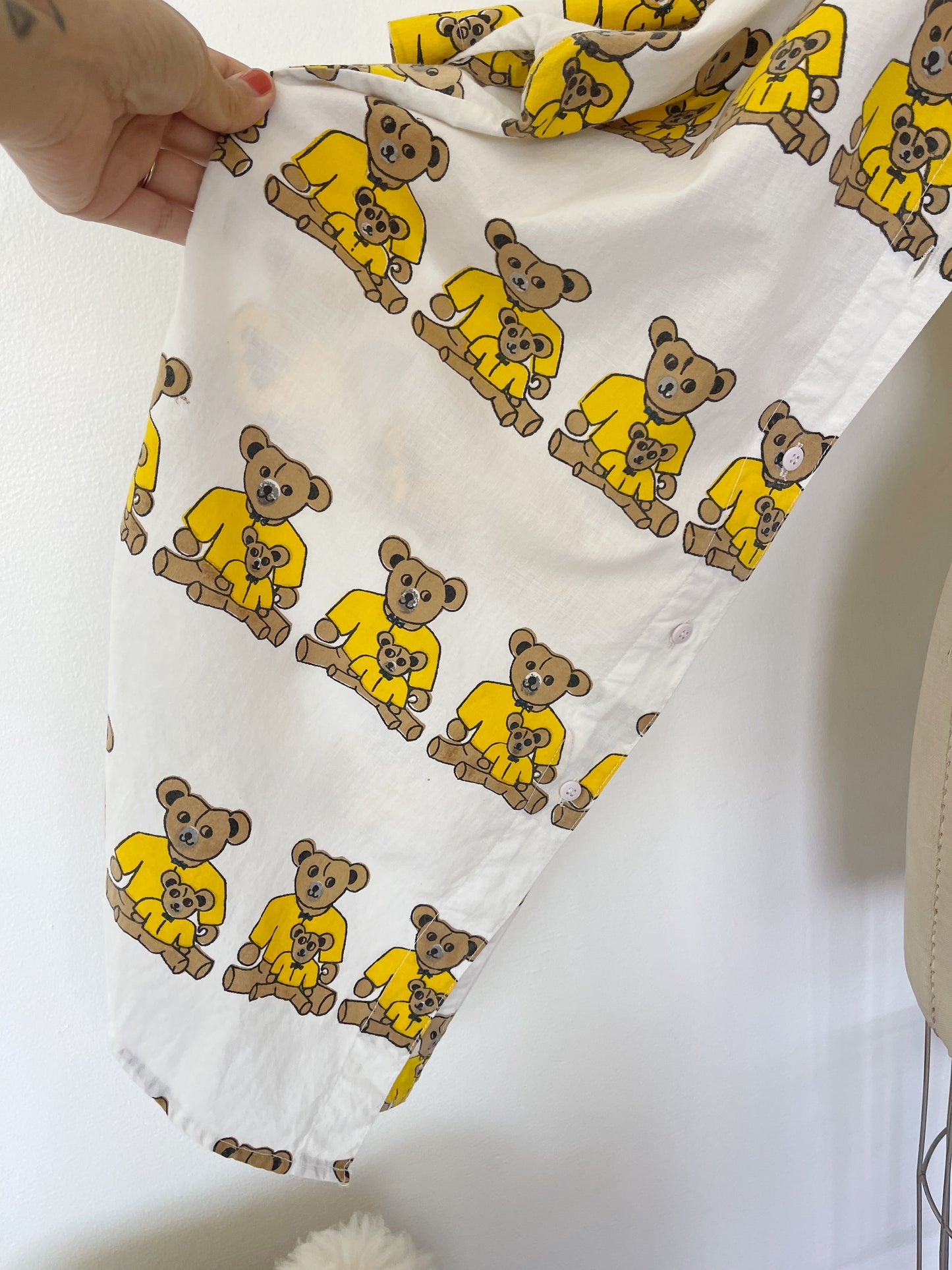 Vintage Bear Printed Unique Long Shirt (Yellow)