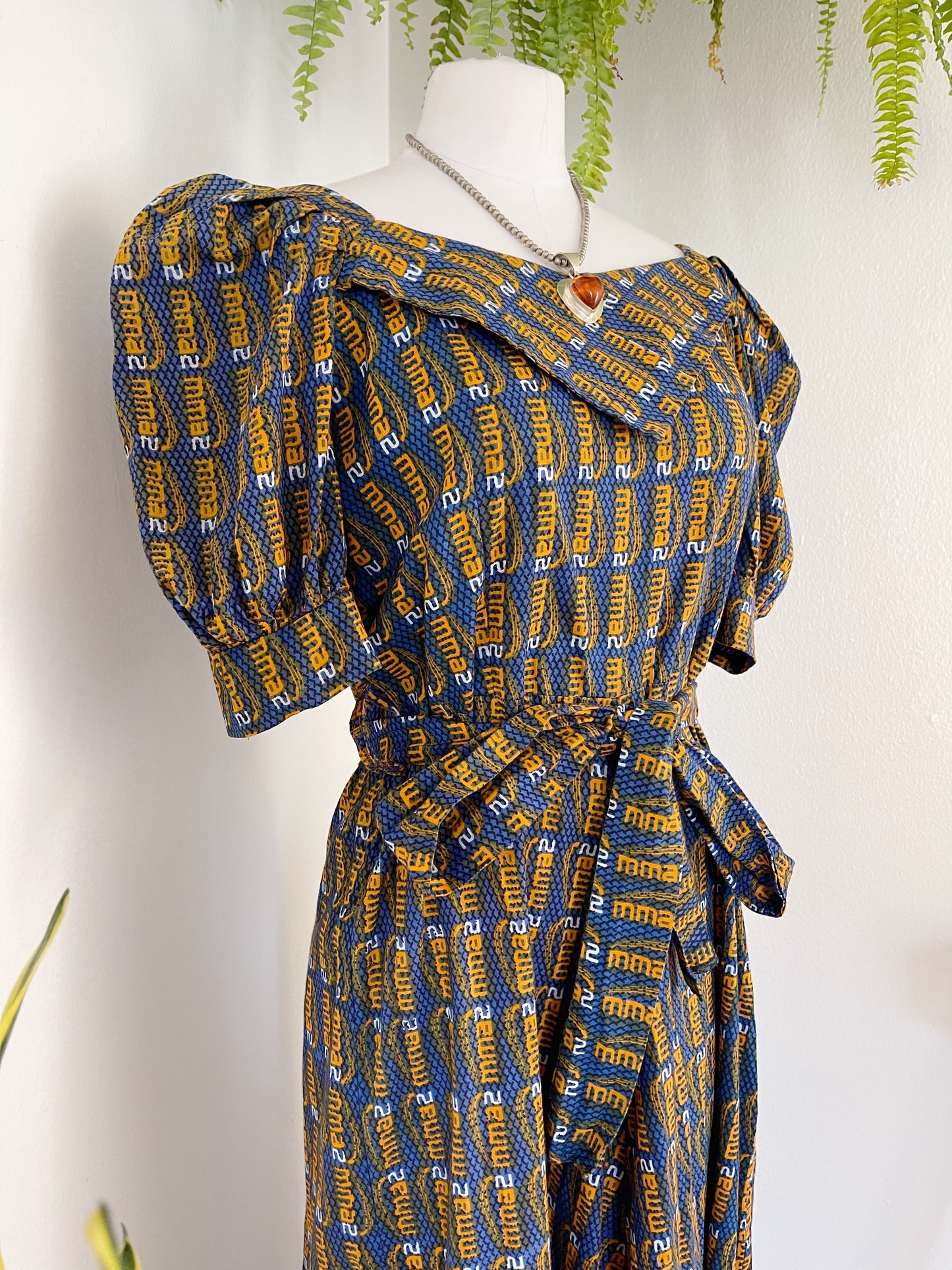 1970’s Puff Sleeve Long Batik Dress.