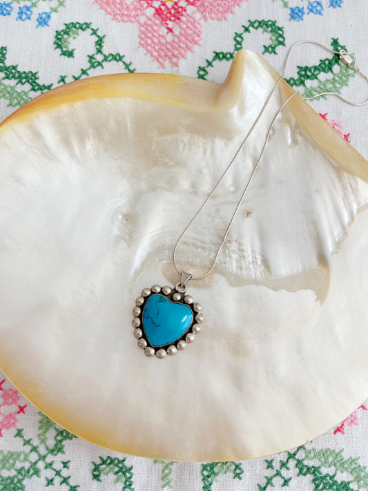 1980‘s Turquoise Heart Silver Pendant.