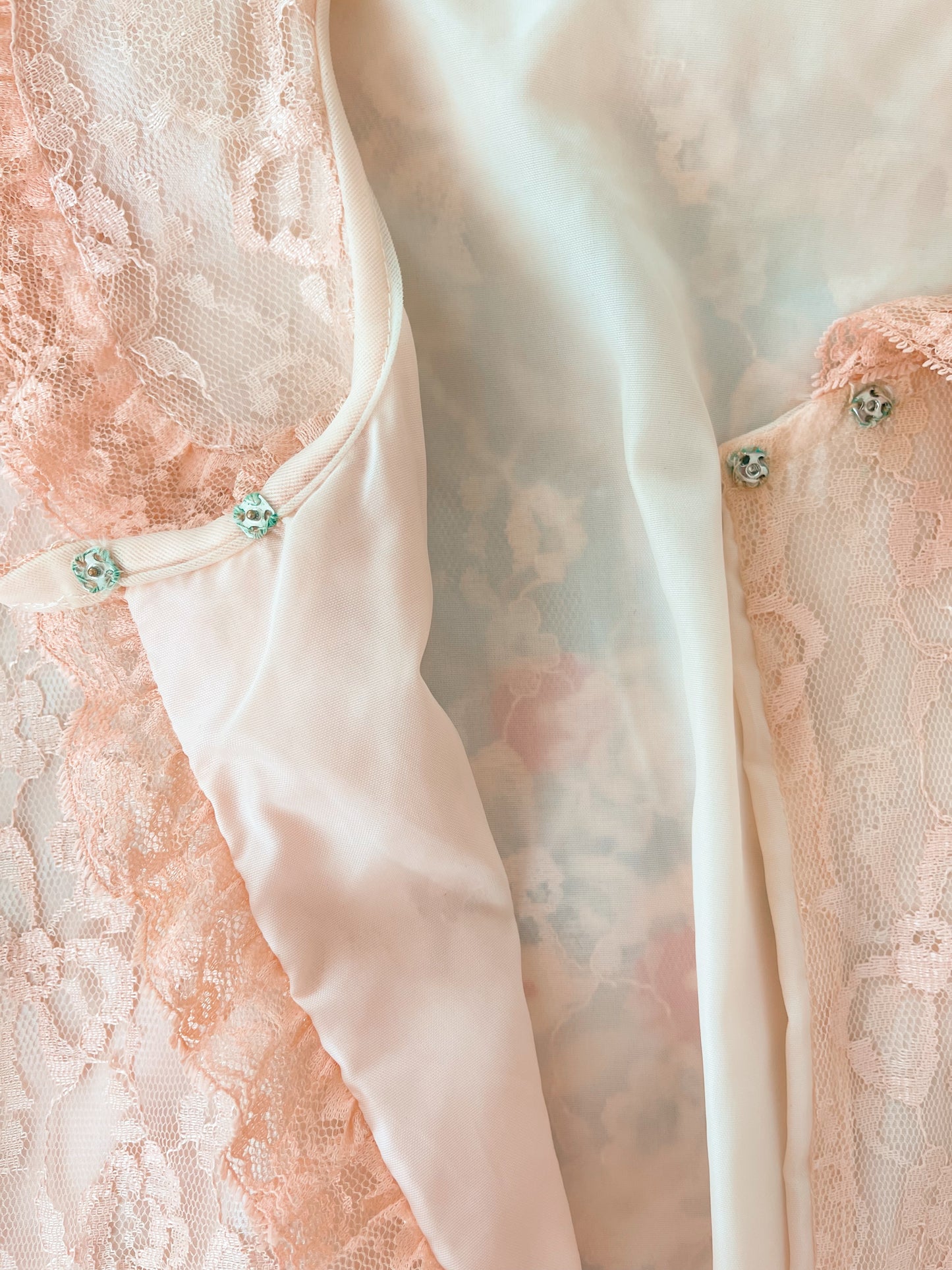 1960s Ribbon Lace Long Night Robe and Slip Dress