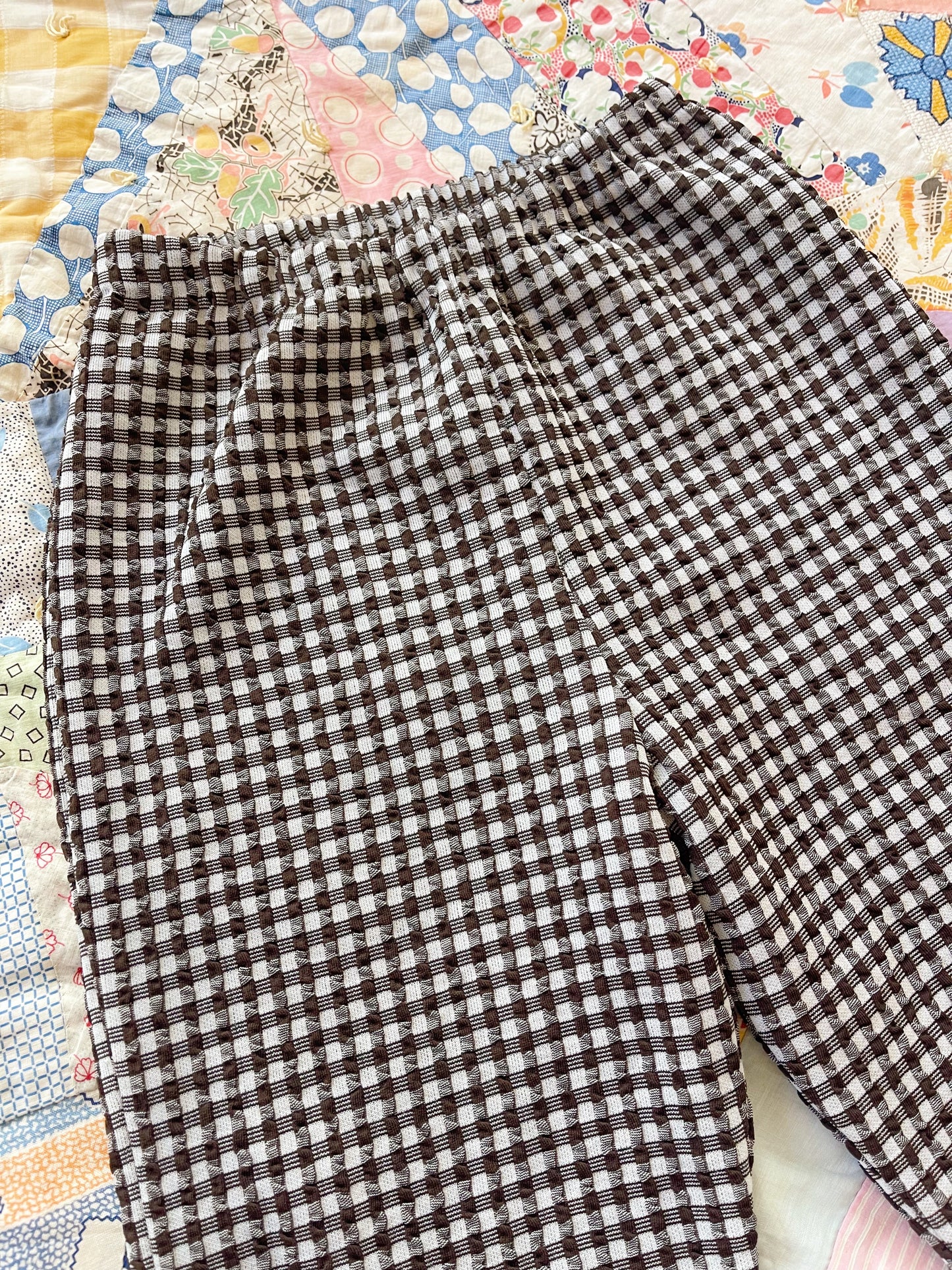 1970s Brown and White Checked Flare Pants
