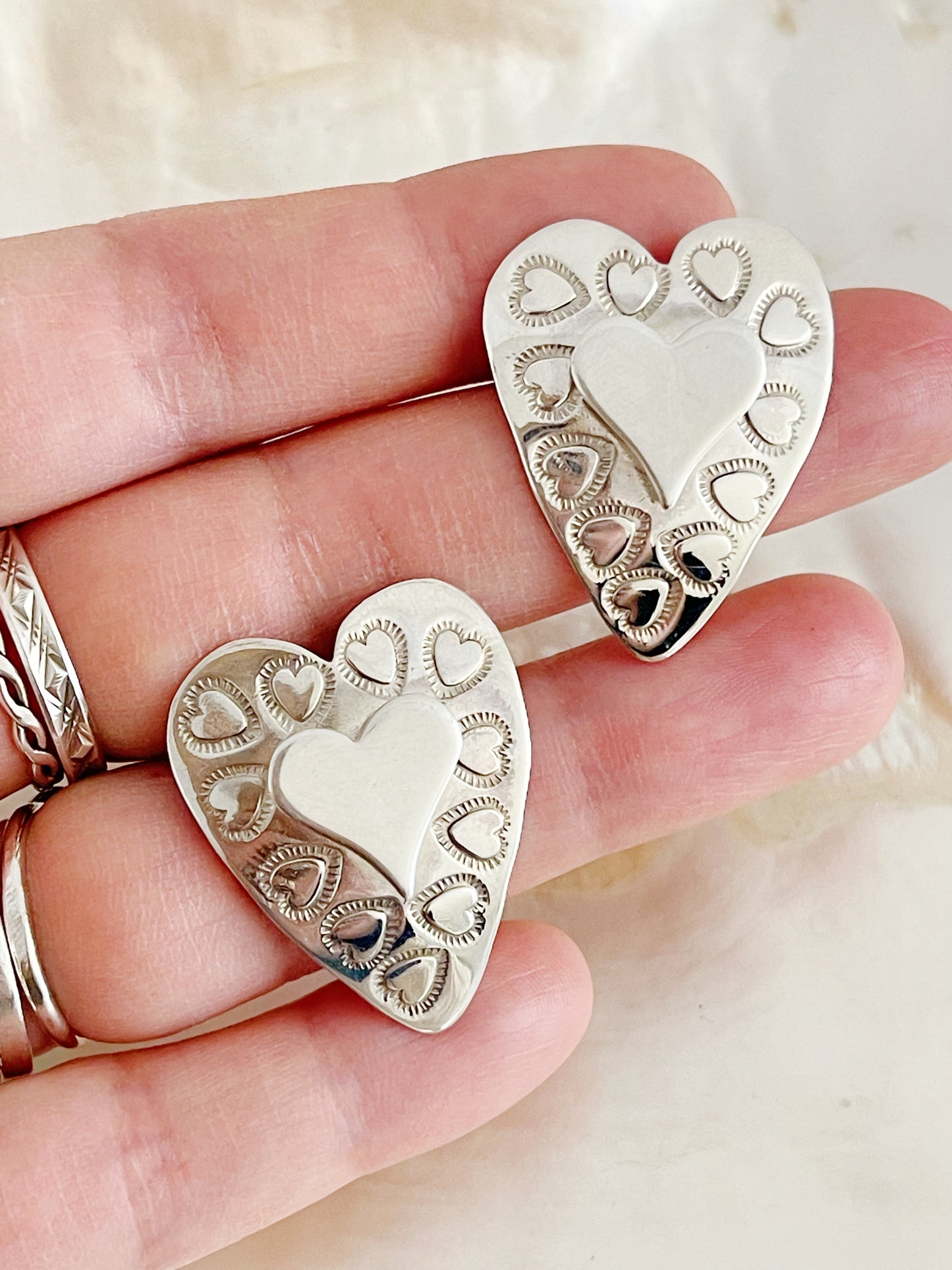 Navajo Grady Alexander Double Hearts Silver Post Pierce.