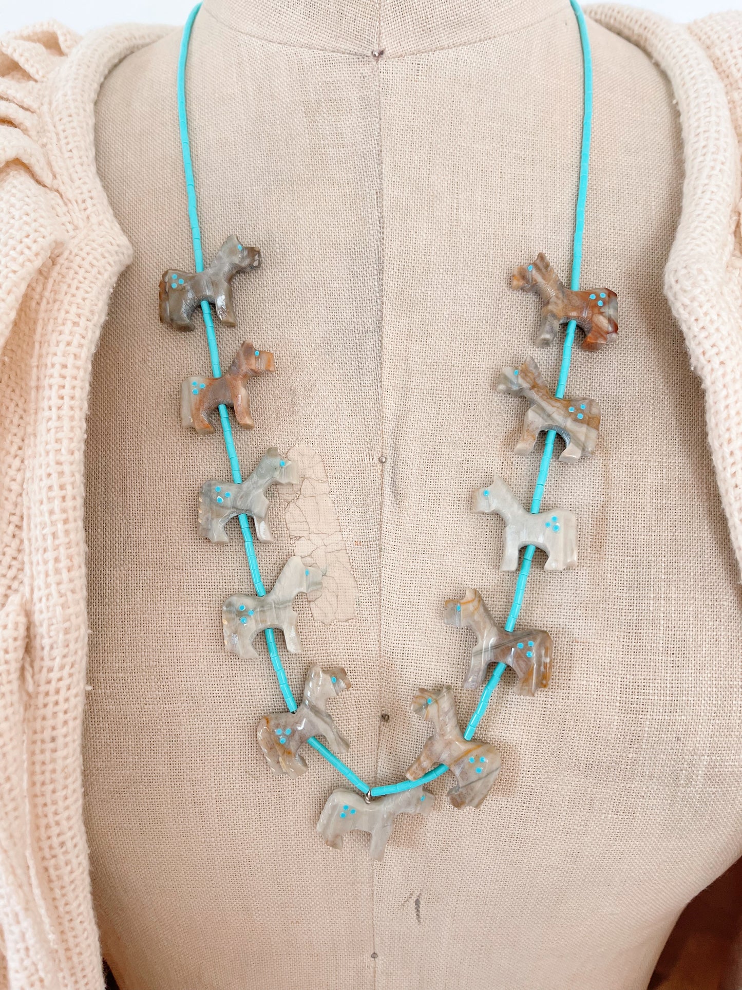 Zuni Horses Fetish Necklace and Pierce