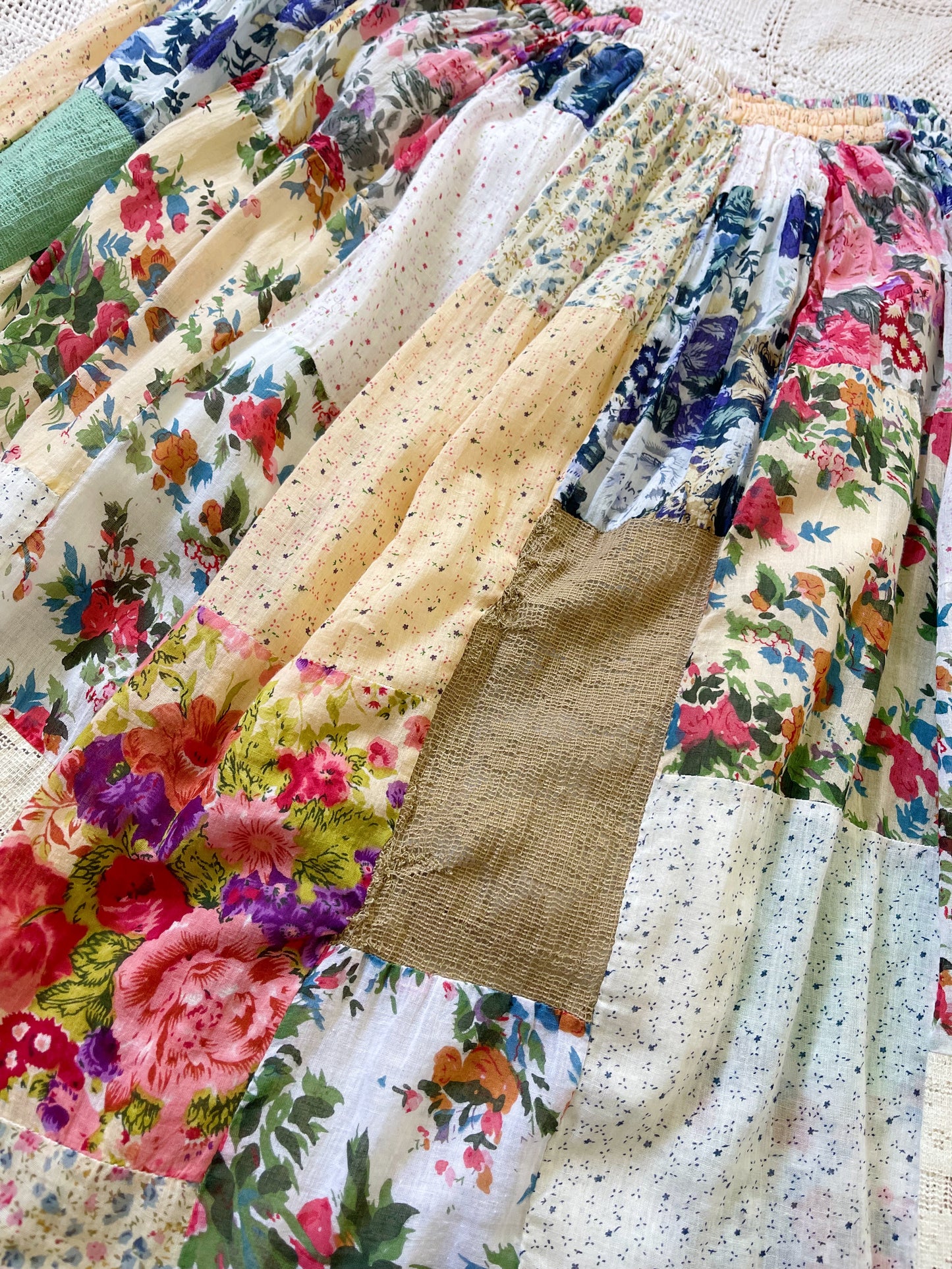 Vintage Patchworks Flower Maxi Skirt