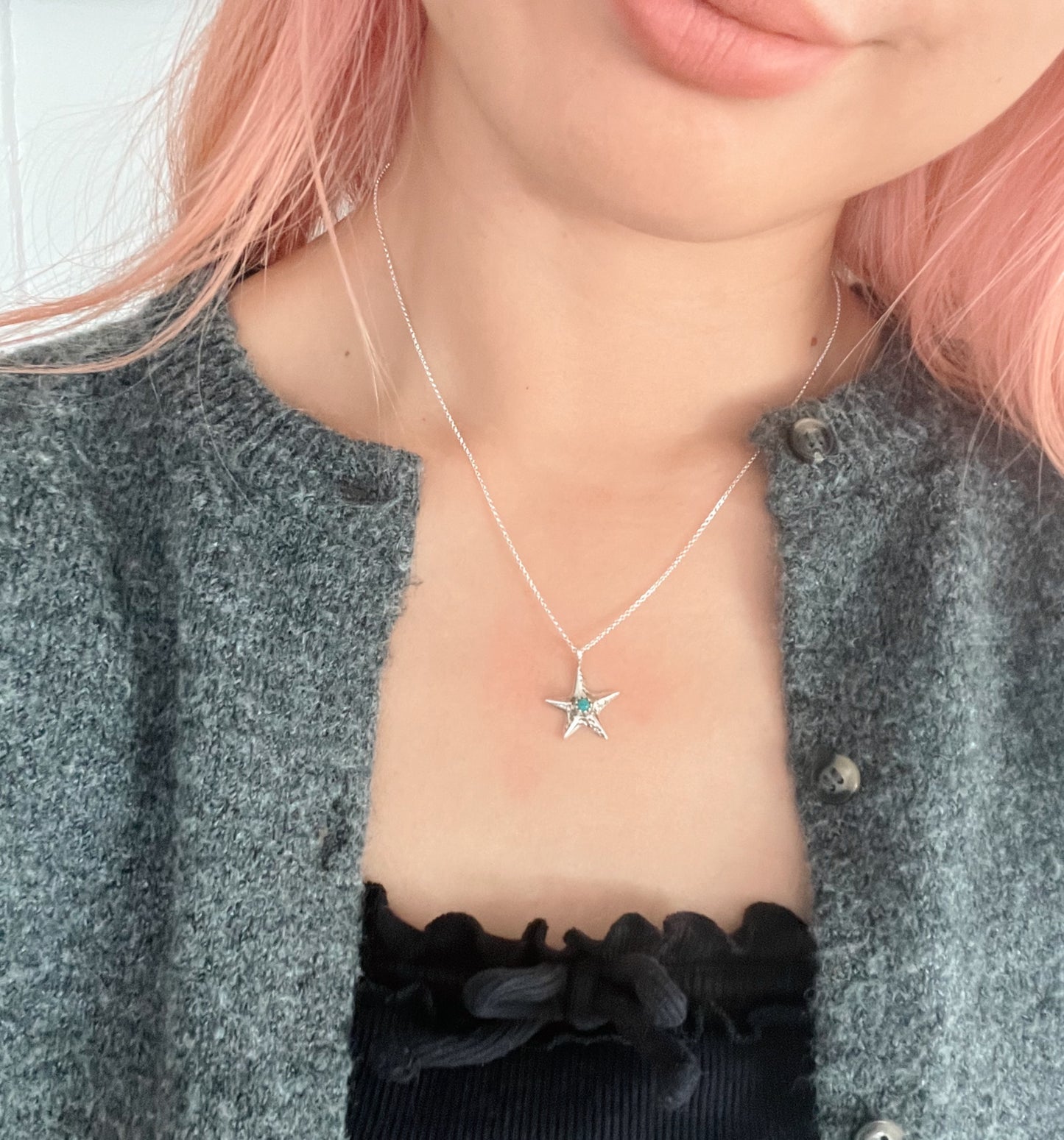Tiny Star With Turquoise Necklace By Navajo