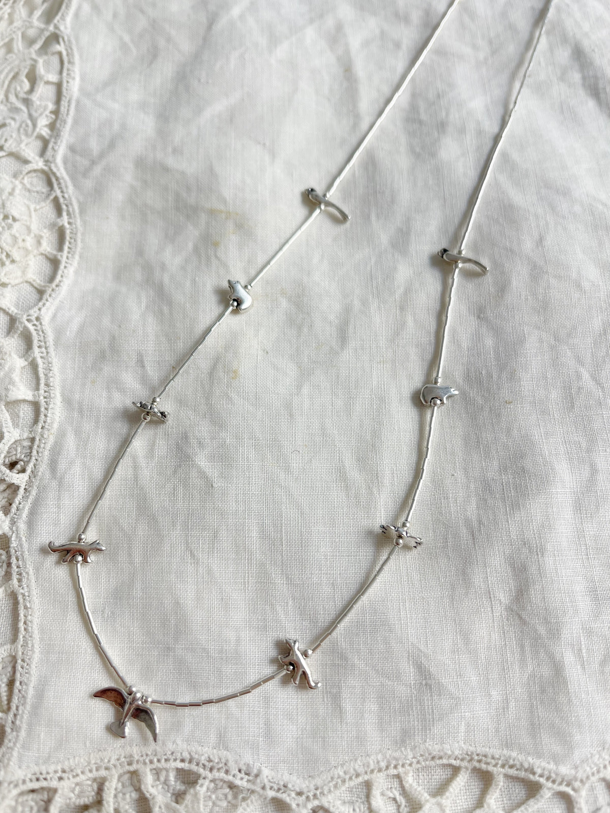 Zuni Silver Animal Fetishes Necklace (Long)