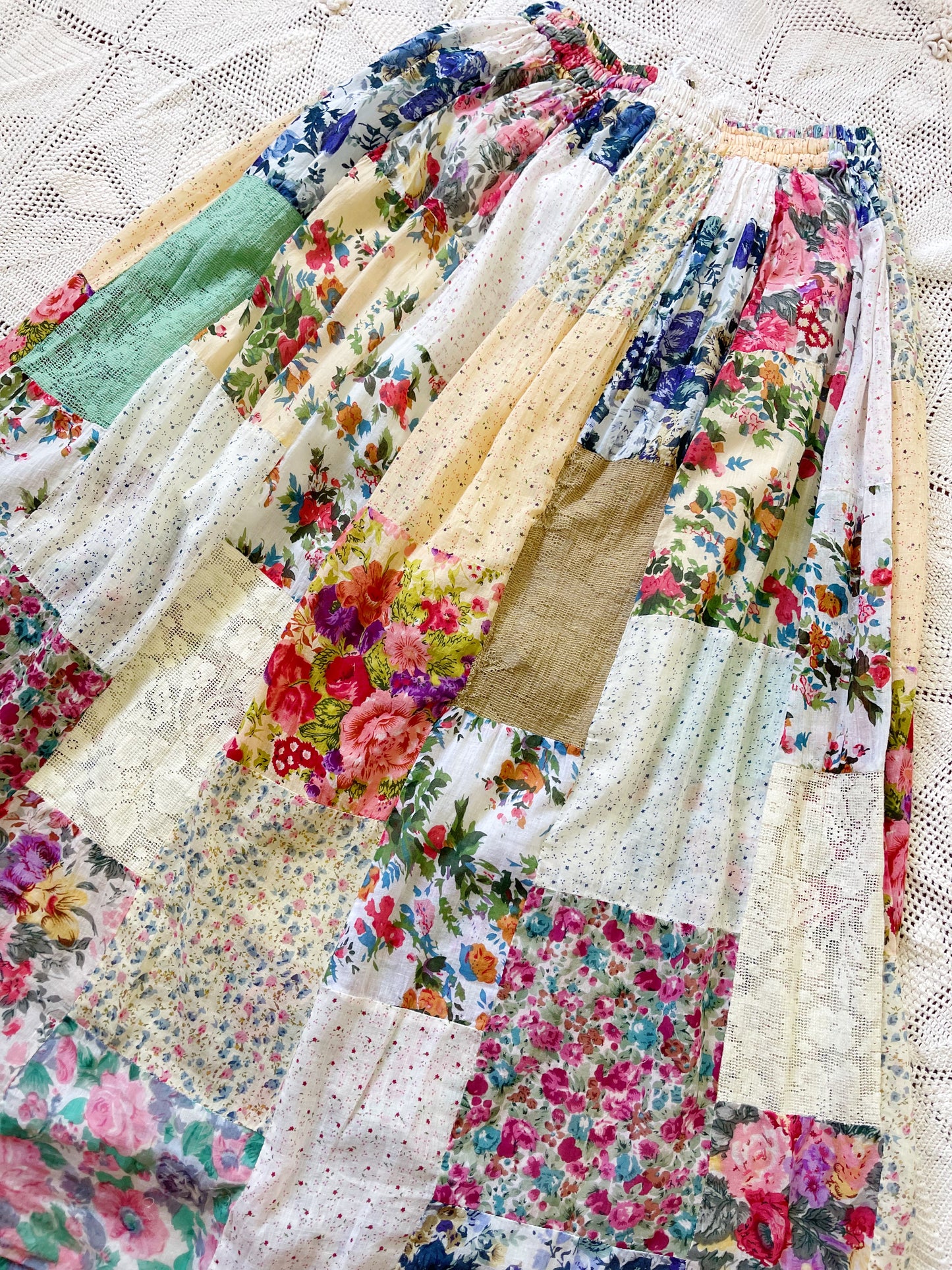 Vintage Patchworks Flower Maxi Skirt