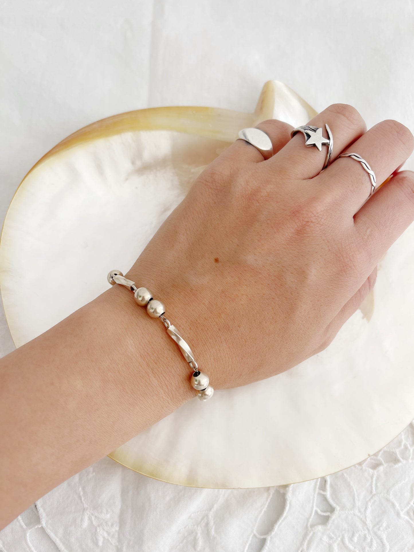 Vintage Bar and Ball Beads Silver Bracelet.