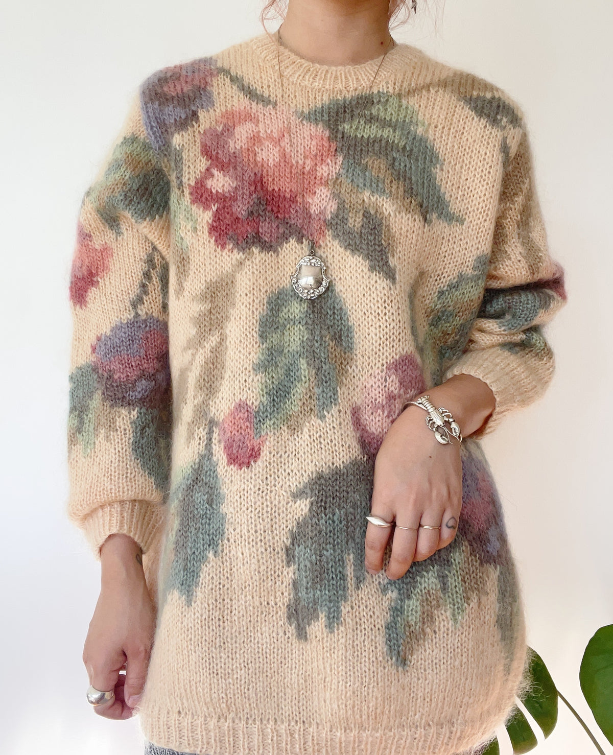 Mohair Floral Hand Knit Sweater