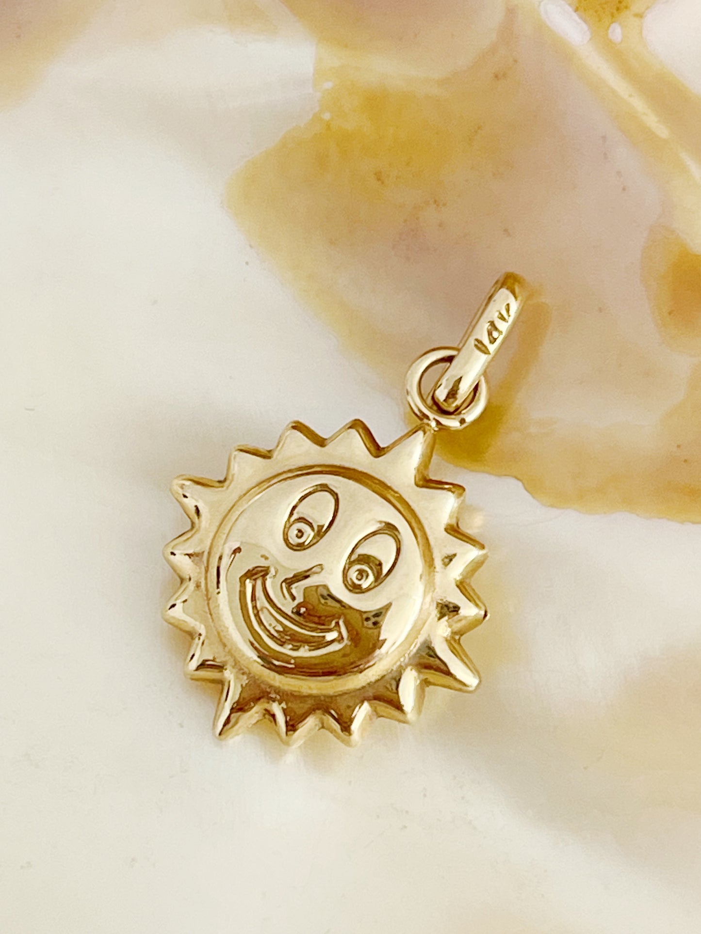 14k Gold Sun Face Necklace. So Cute!