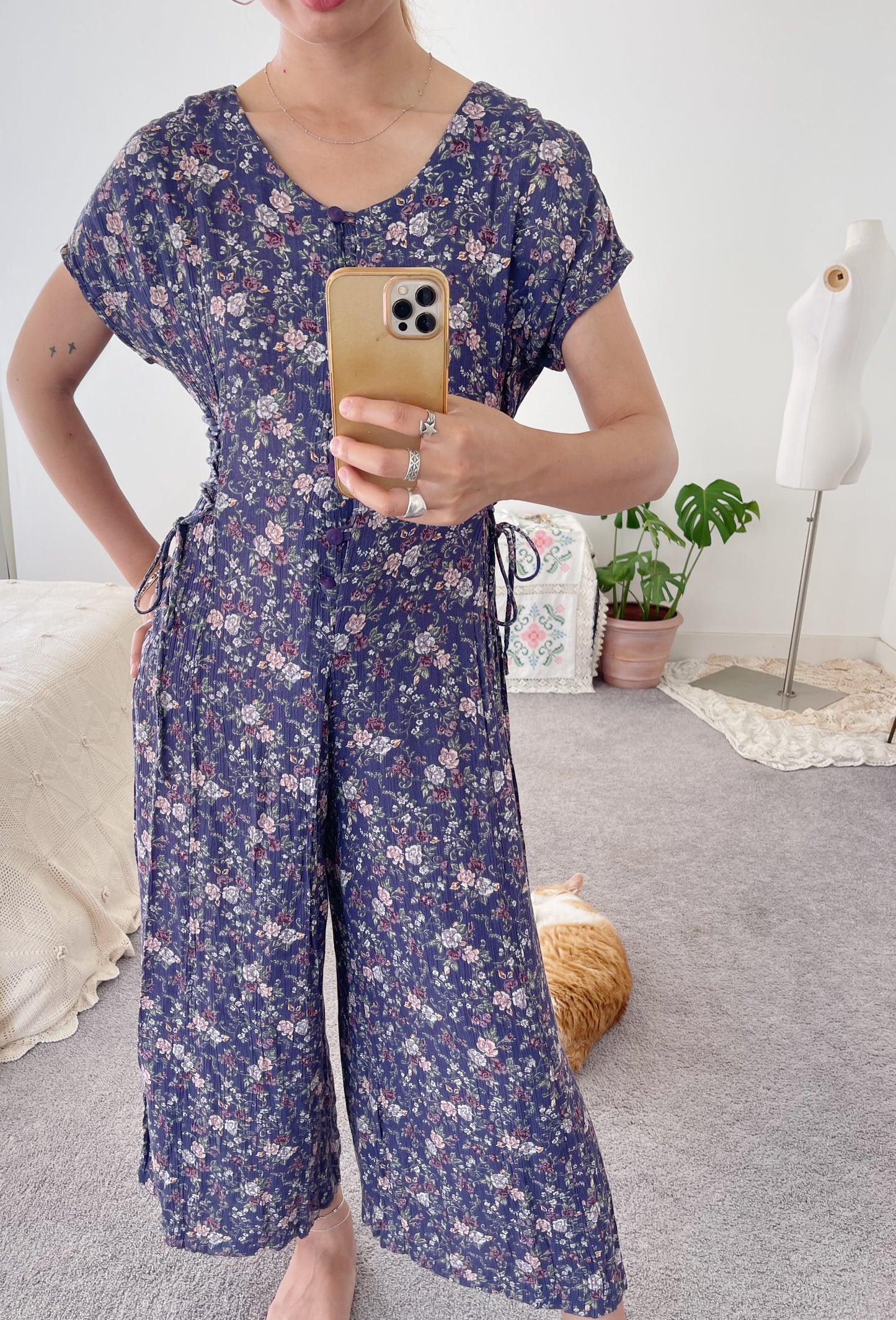 1990’s Flowered Rayon Jumpsuit.