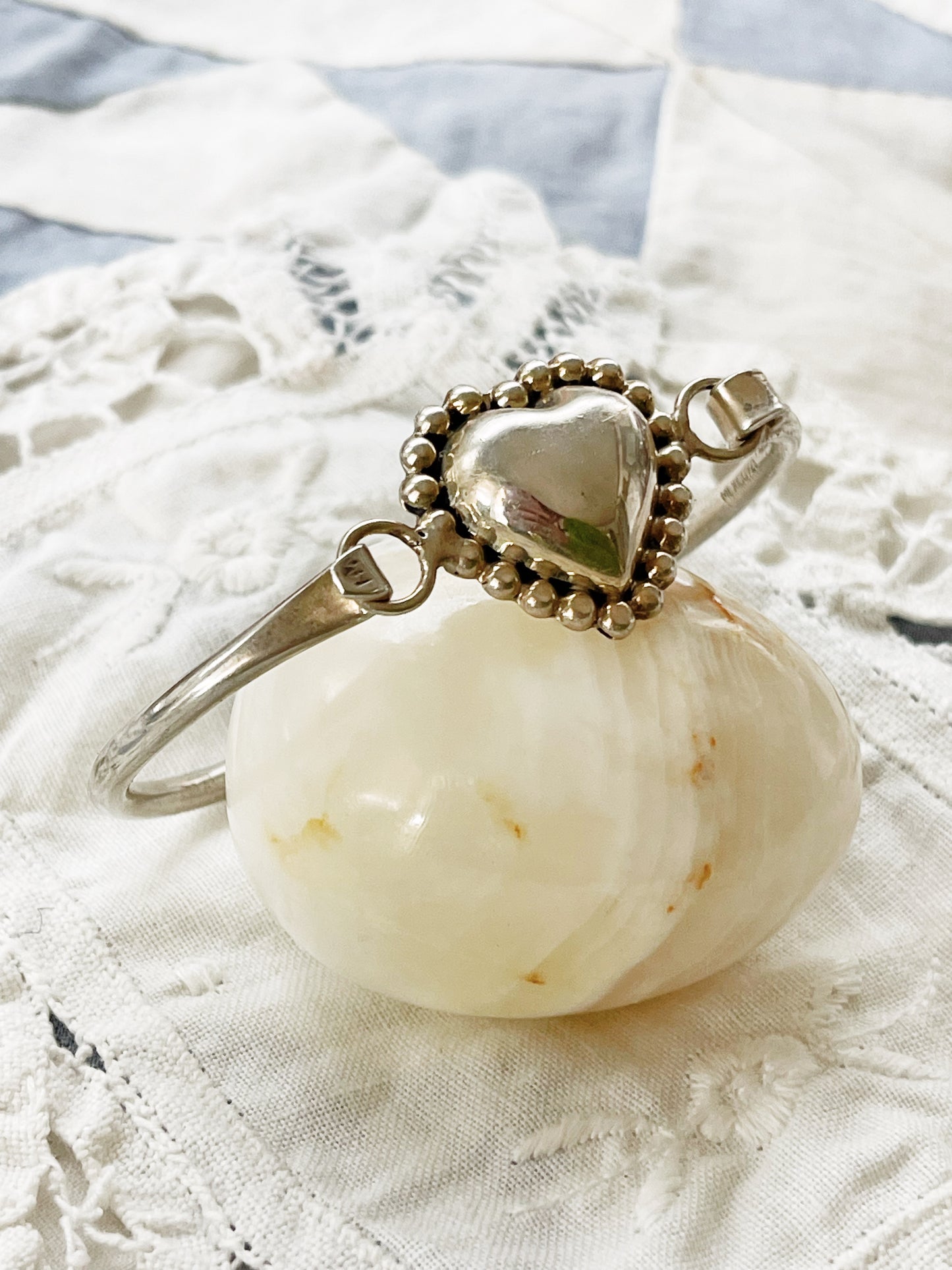 Vintage Mexican Silver Heart Cuff Bangle