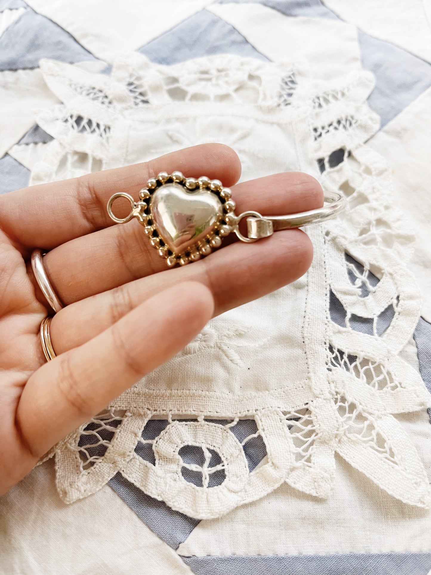 Vintage Mexican Silver Heart Cuff Bangle
