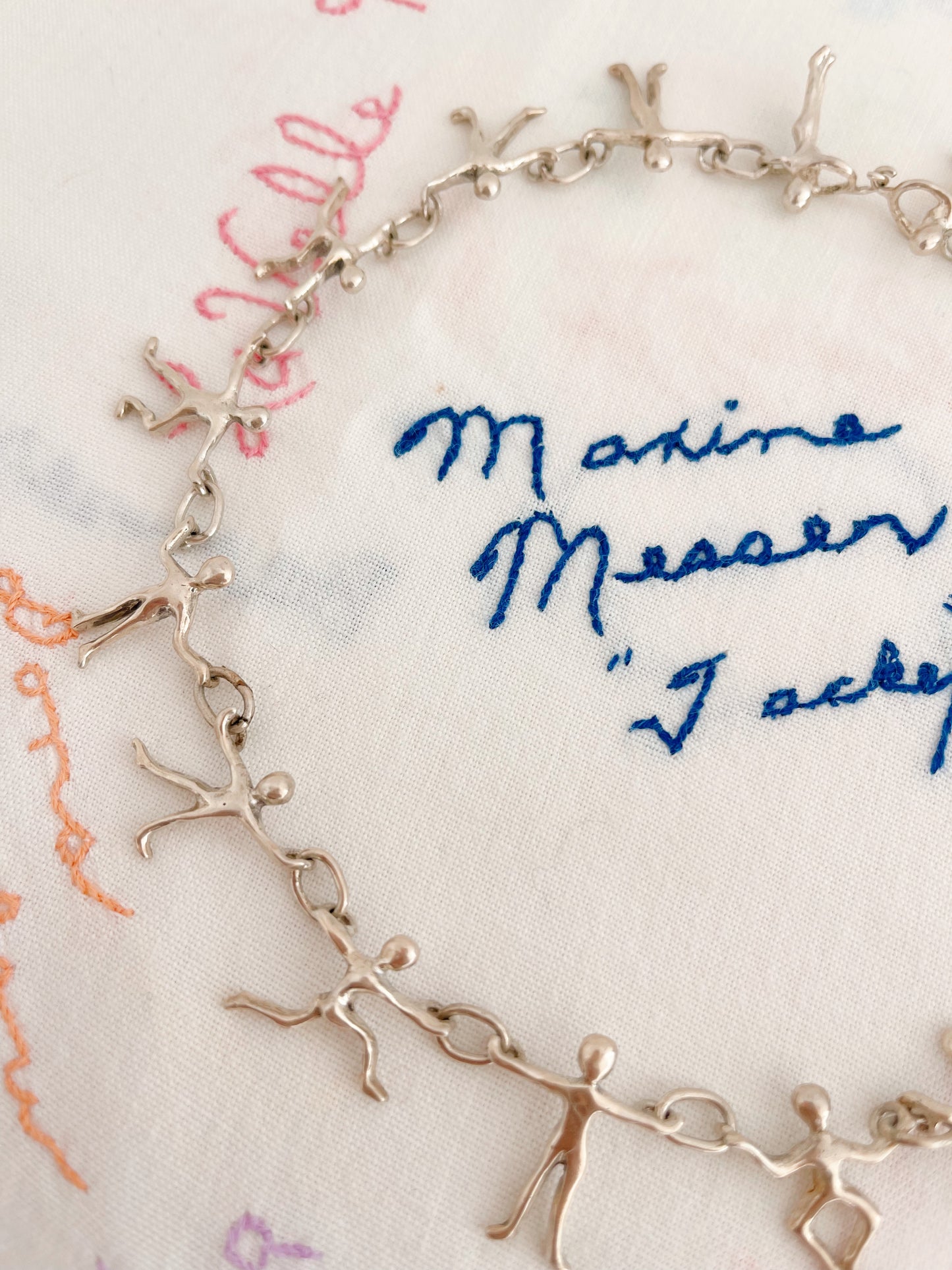 Super Rare! Vintage People Linked Silver Choker Necklace.