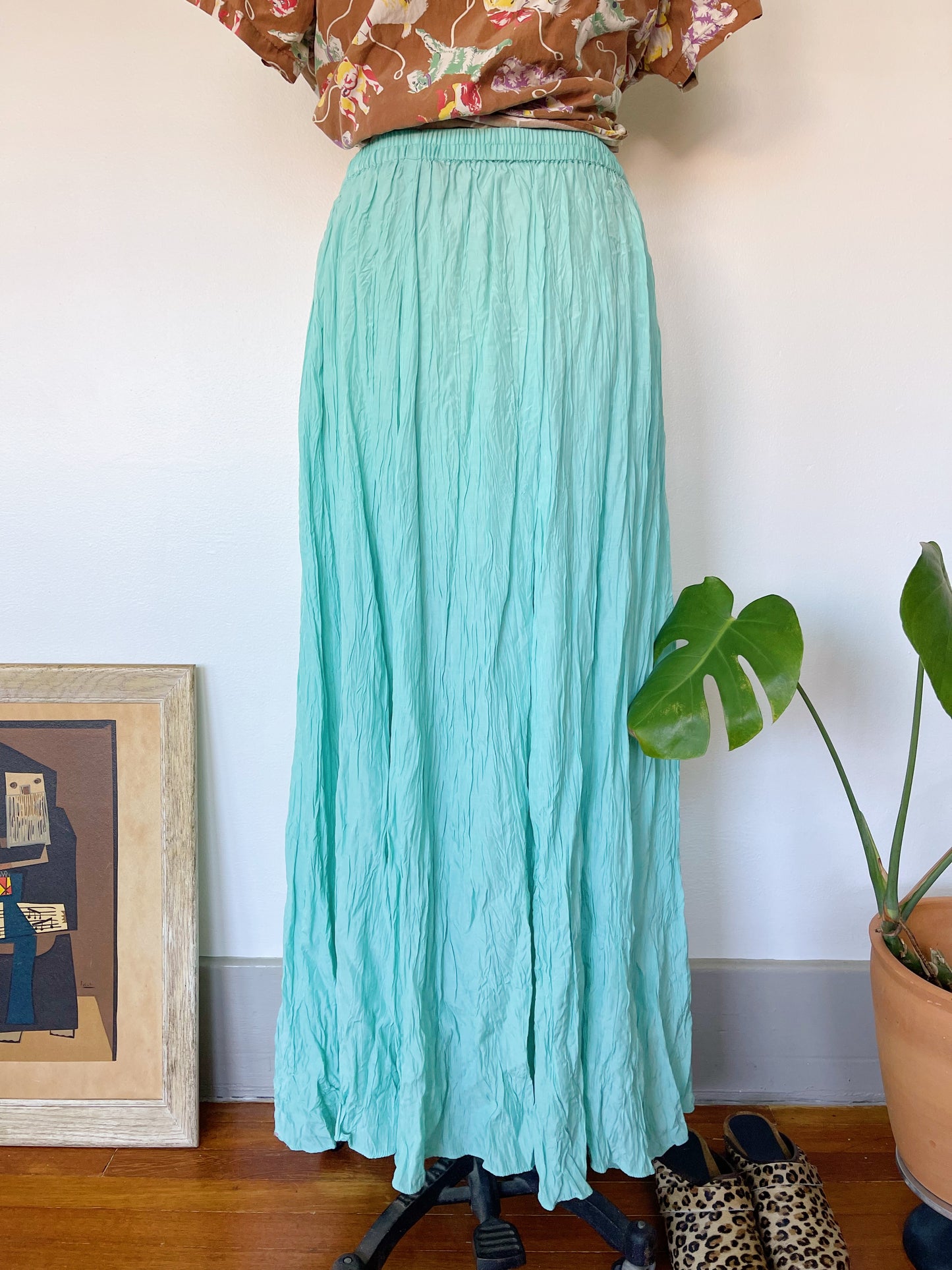 1990s Turquoise Color Maxi Skirt