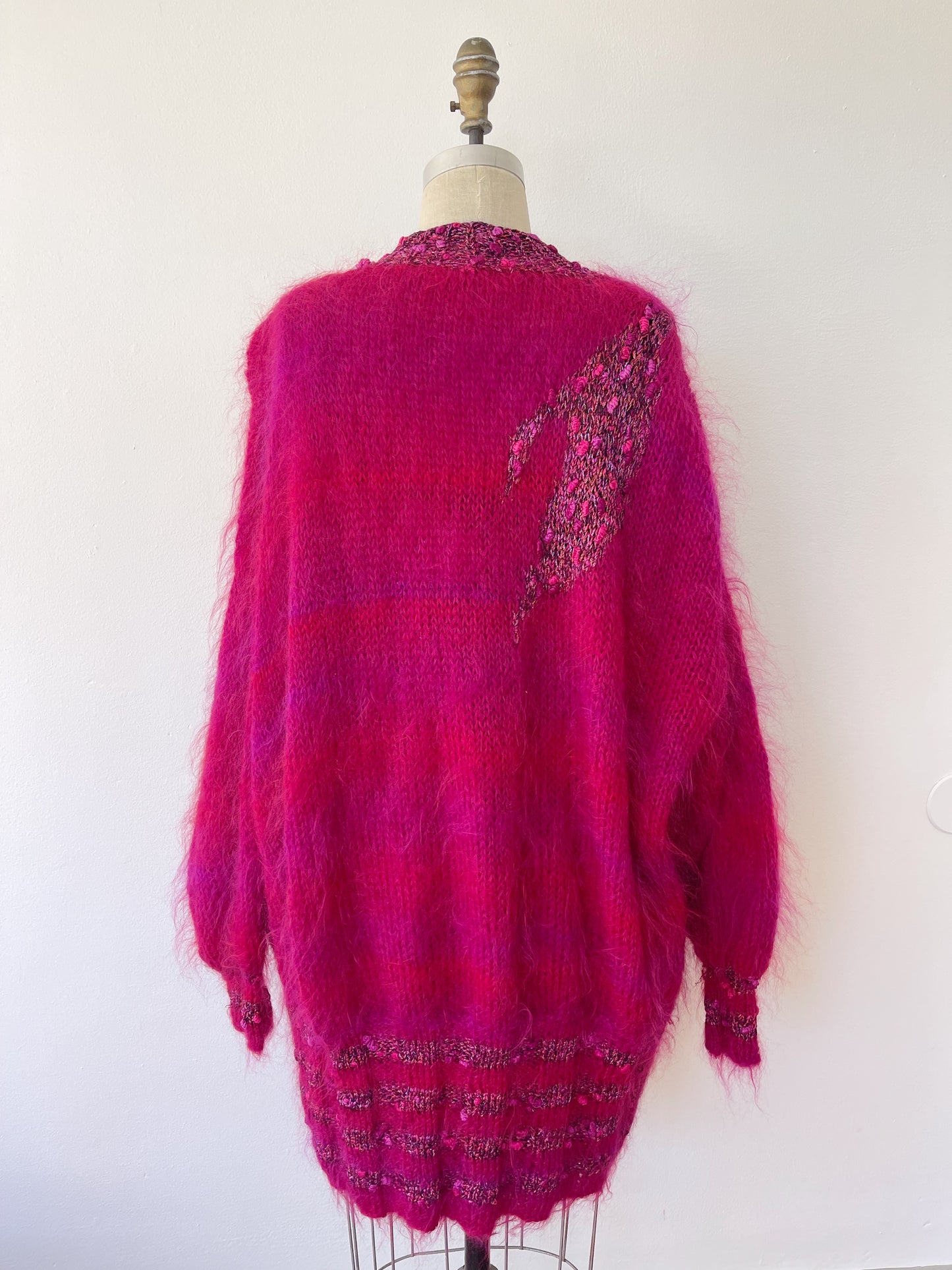 1980s Pink and Purple Mohair Long Cardigan