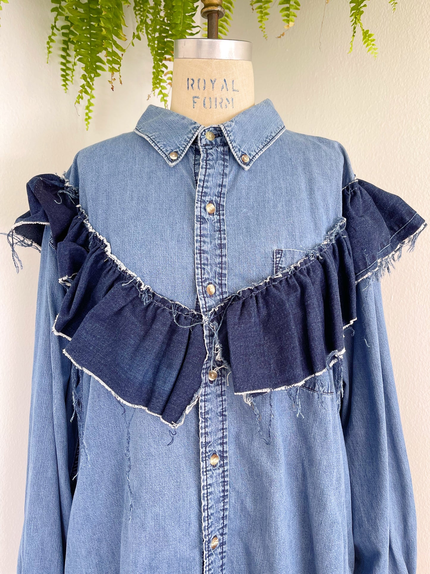 Denim Over Shirt with Frill.