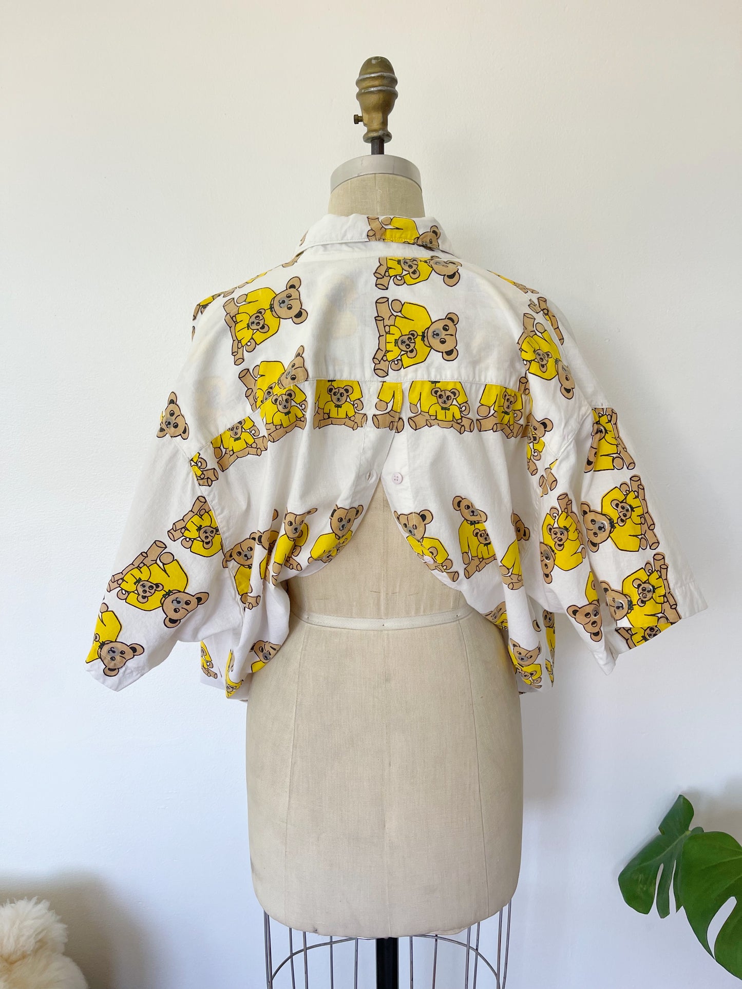 Vintage Bear Printed Unique Long Shirt (Yellow)