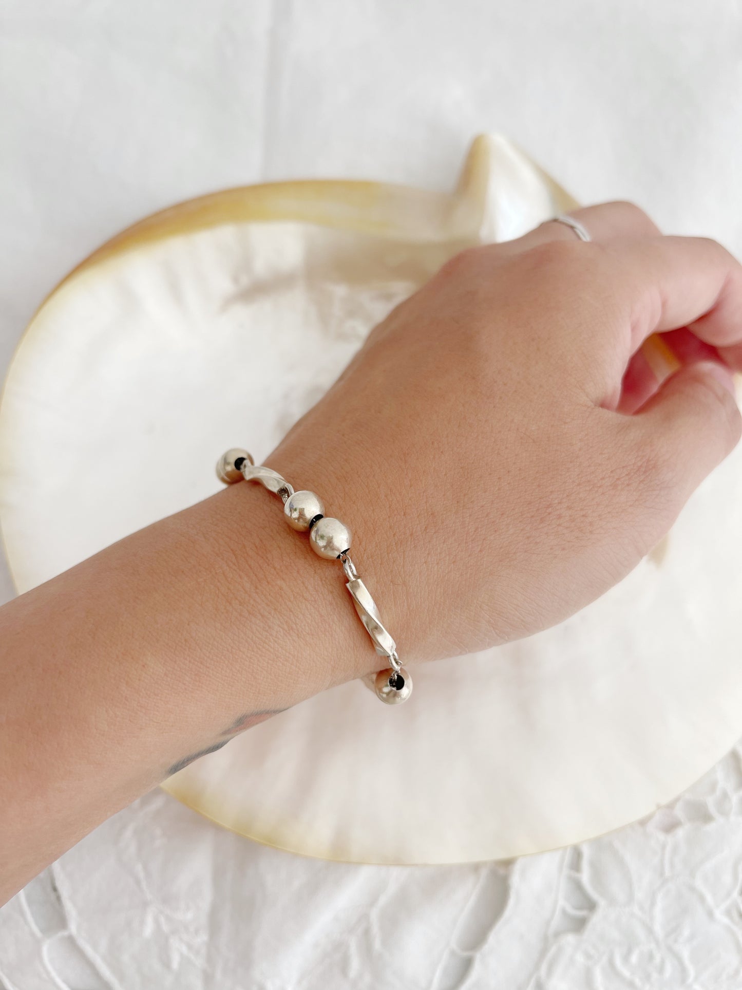 Vintage Bar and Ball Beads Silver Bracelet.