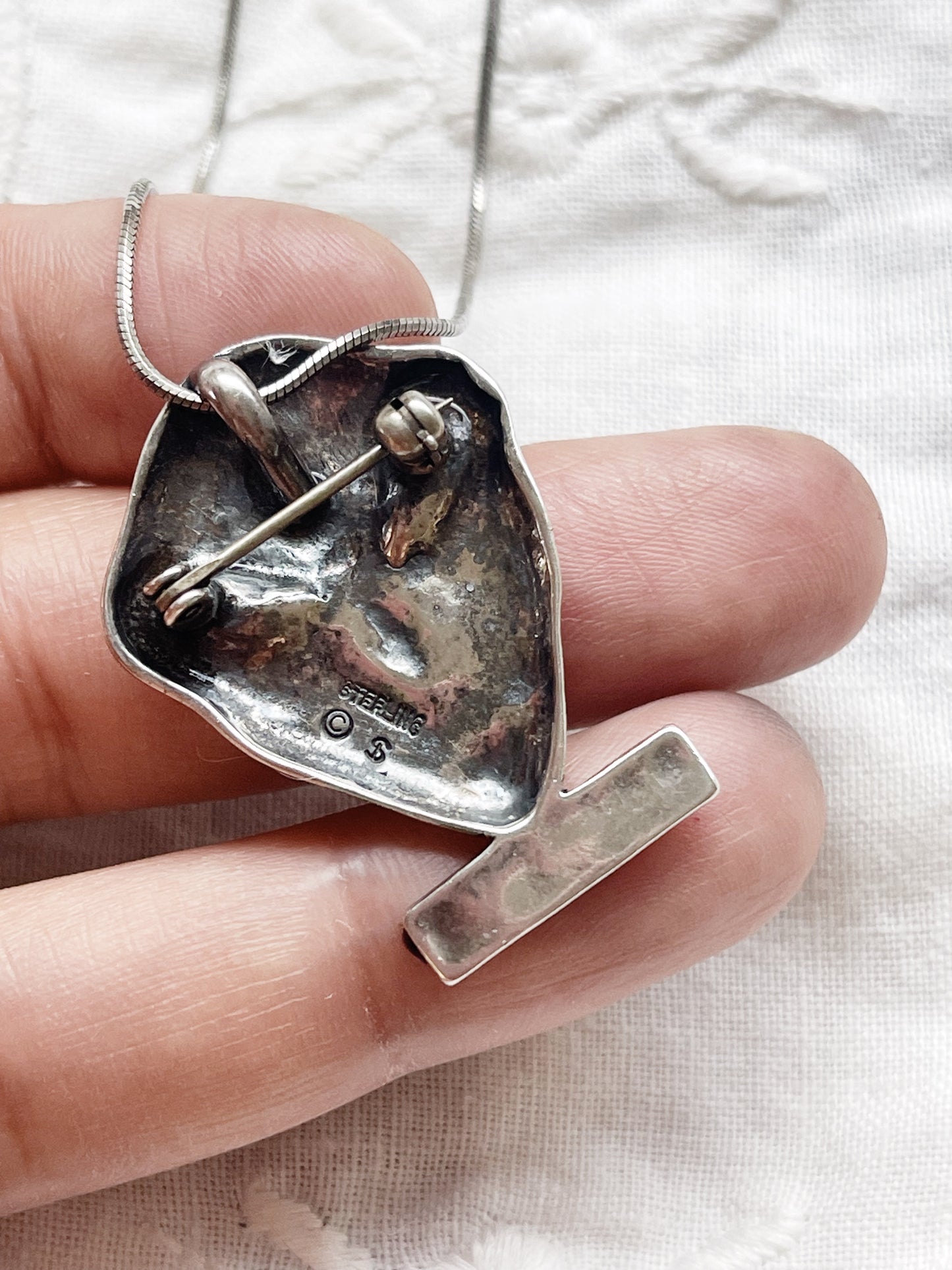 1990s Alien Silver Pin and Necklace