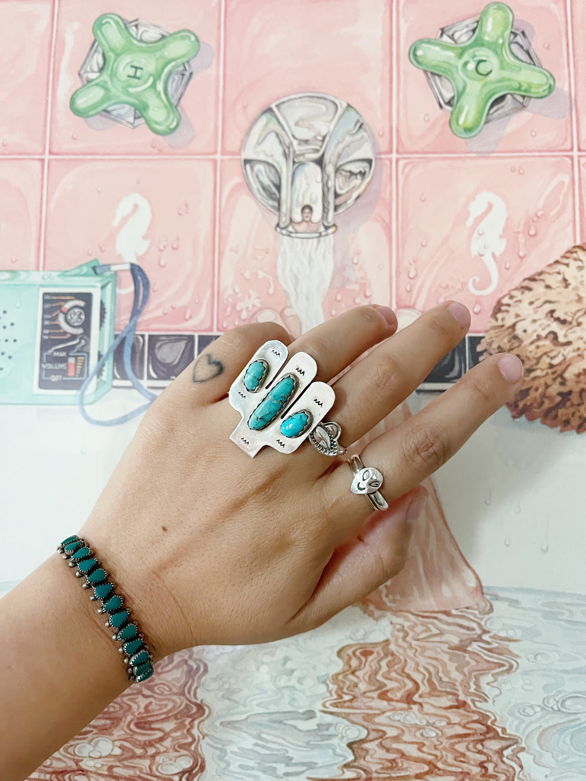 Fred Peters Cactus With Turquoise Ring