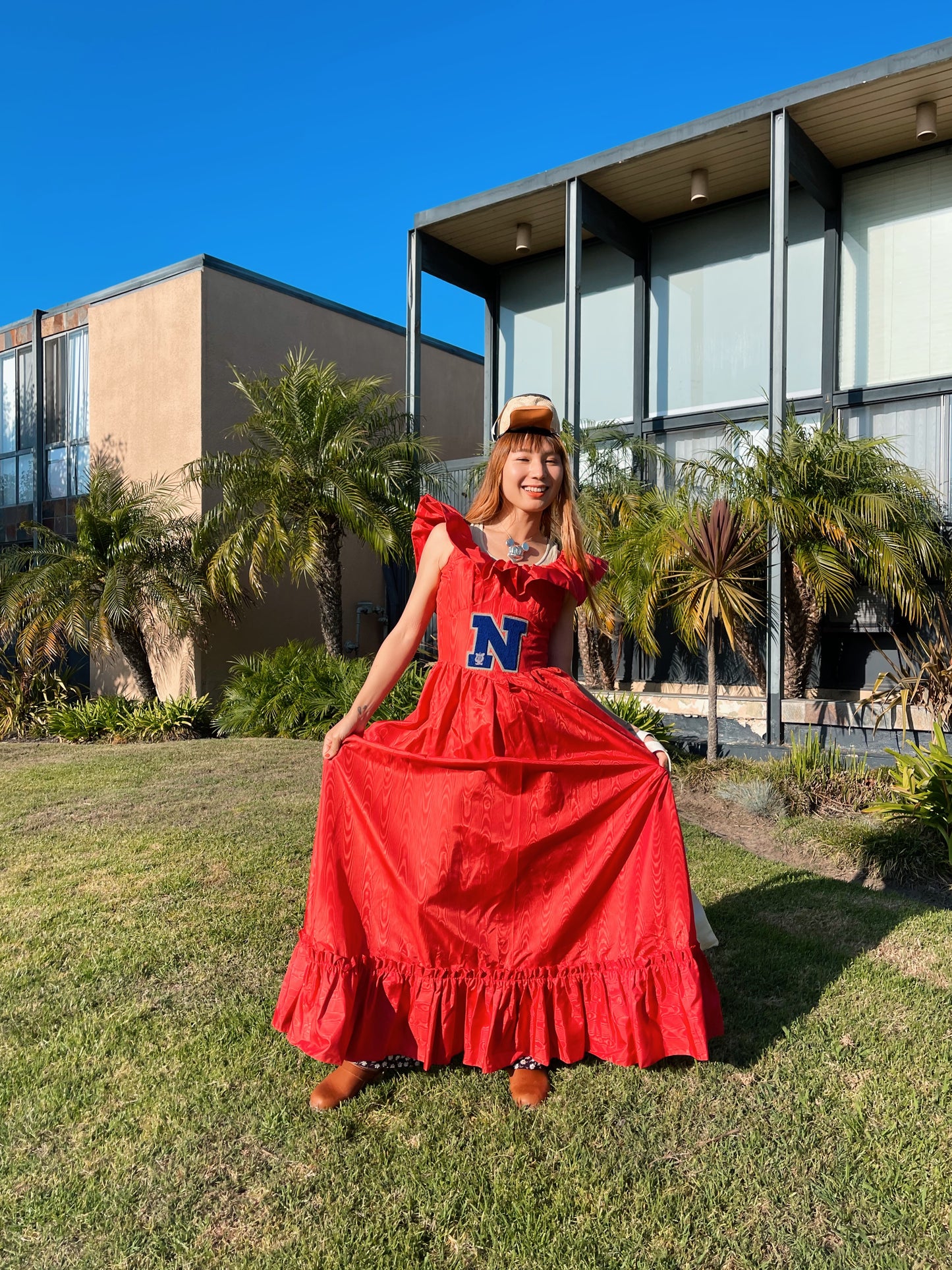 Vintage Red Long Dress With Patch.