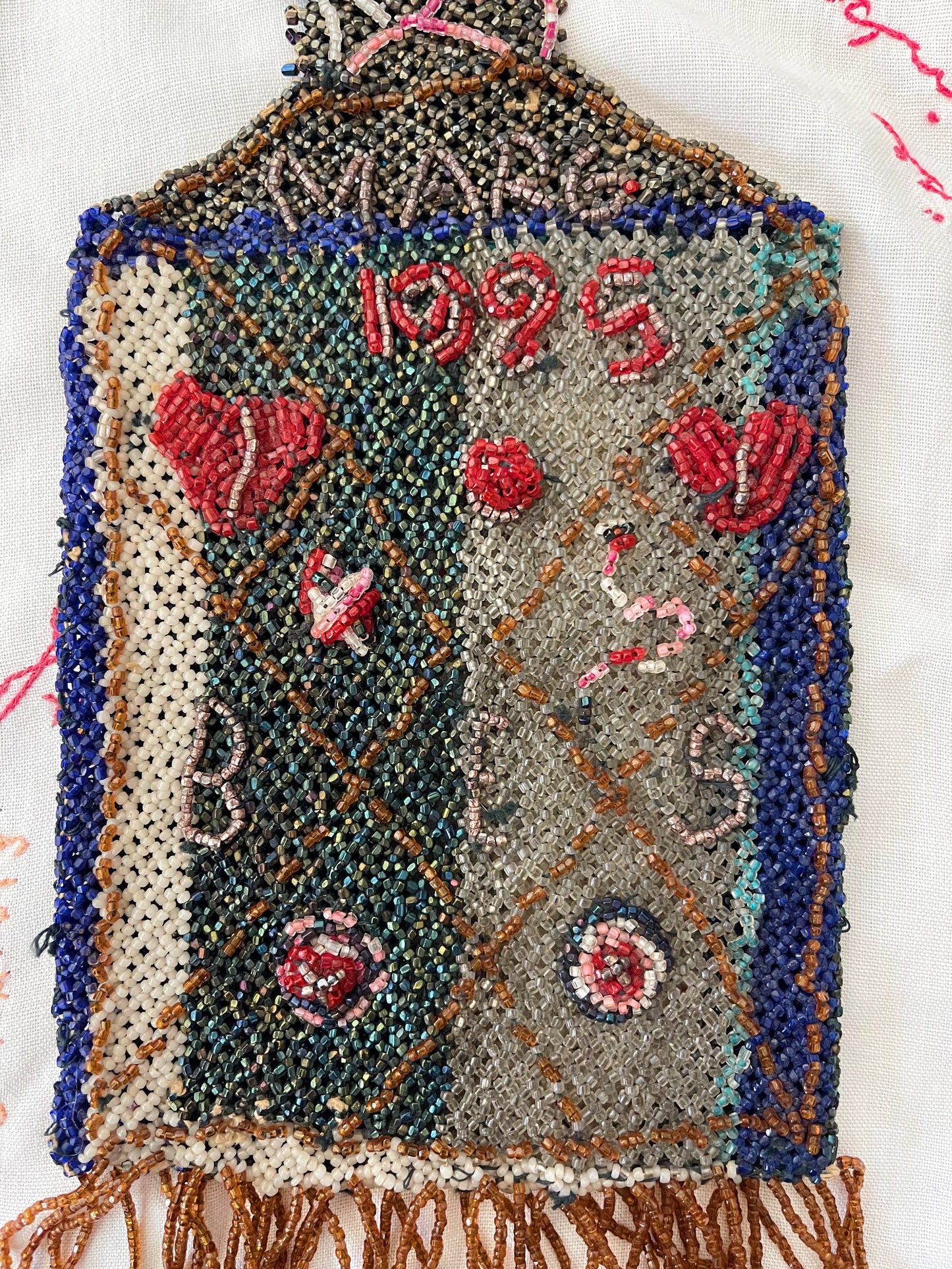 Antique 1925 Handmade Beaded Handle Bag