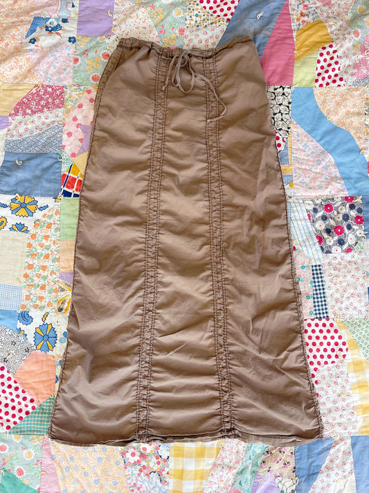Brown Shirring Long Skirt