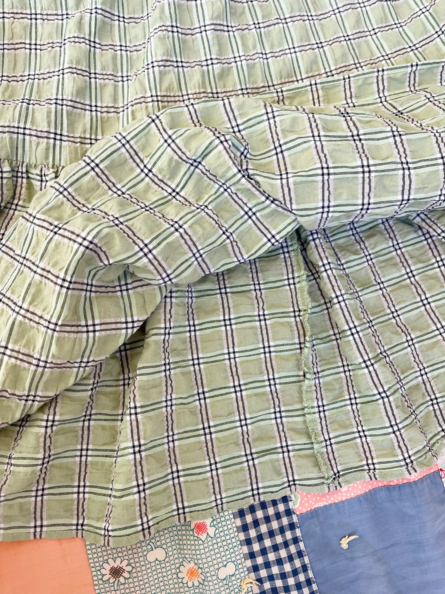 Checked Puff Sleeve Long Dress