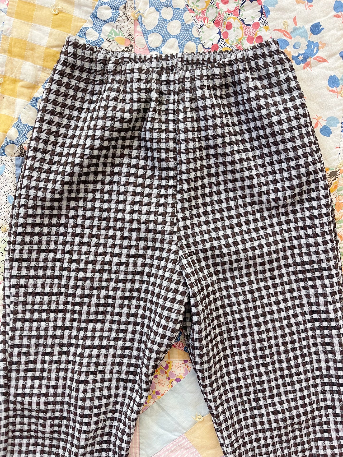 1970s Brown and White Checked Flare Pants