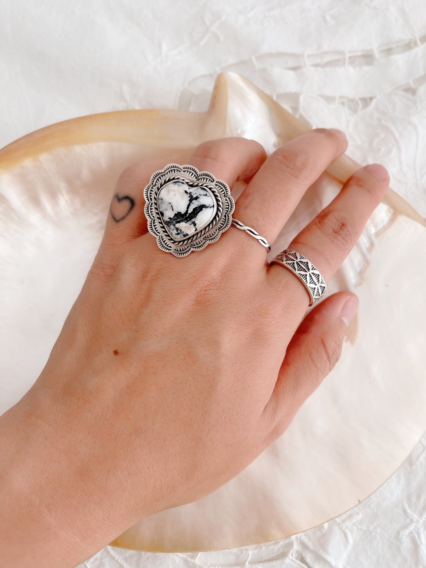 Arnold Goodluck White Buffalo Heart Ring.