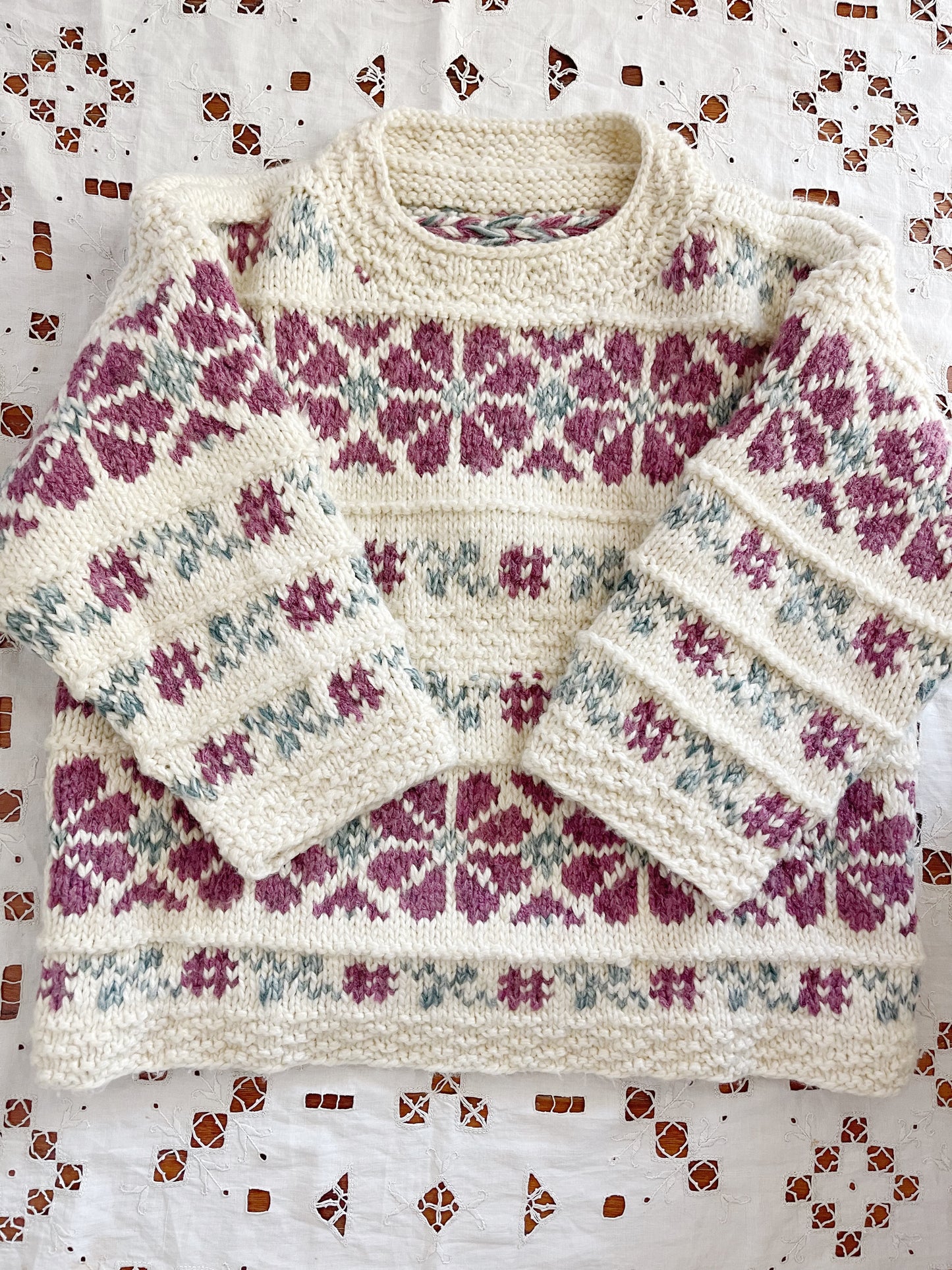 Vintage Ecuador Wool Flower Sweater