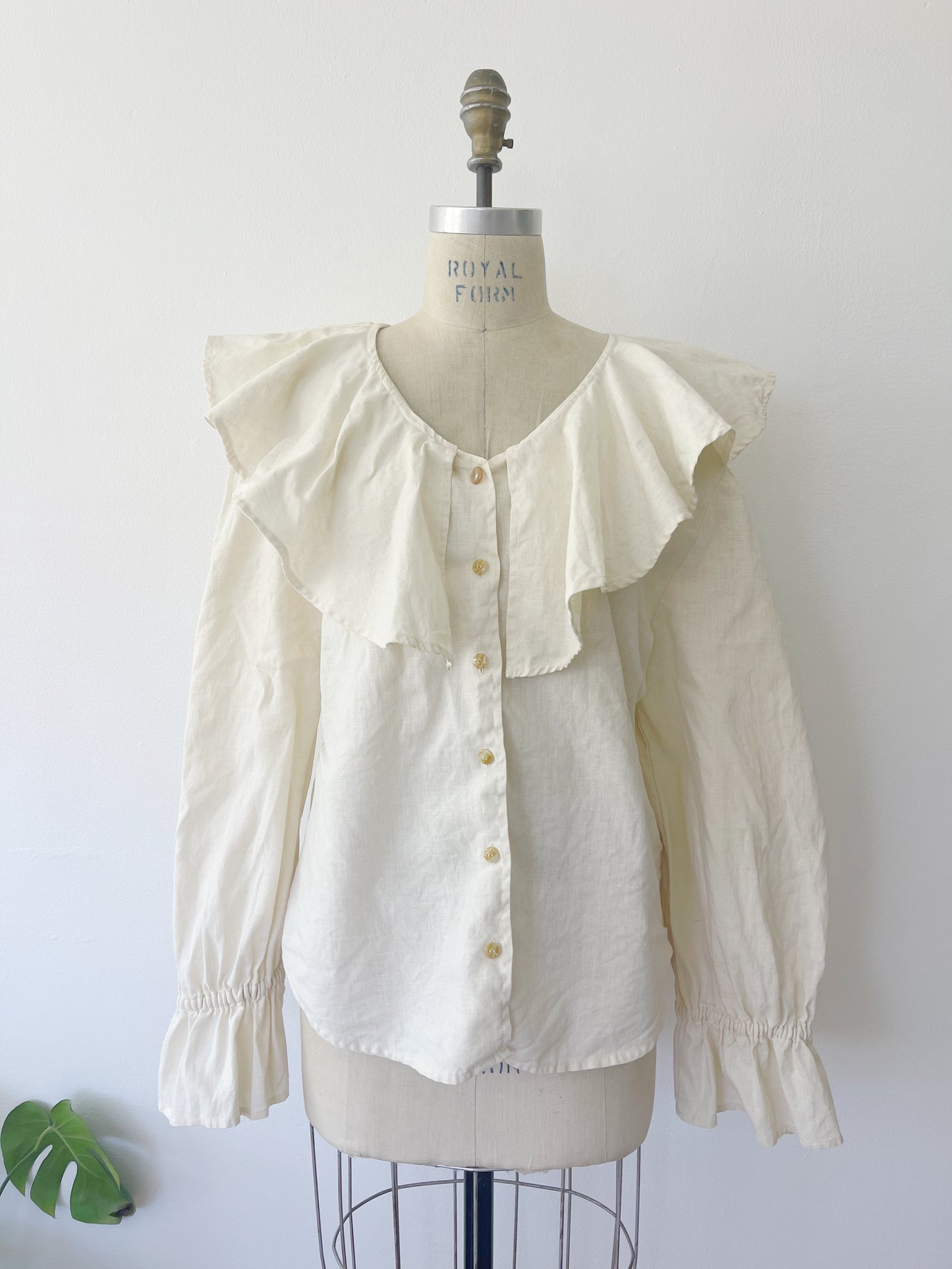 Vintage Cotton Linen Big Collar Frill Blouse