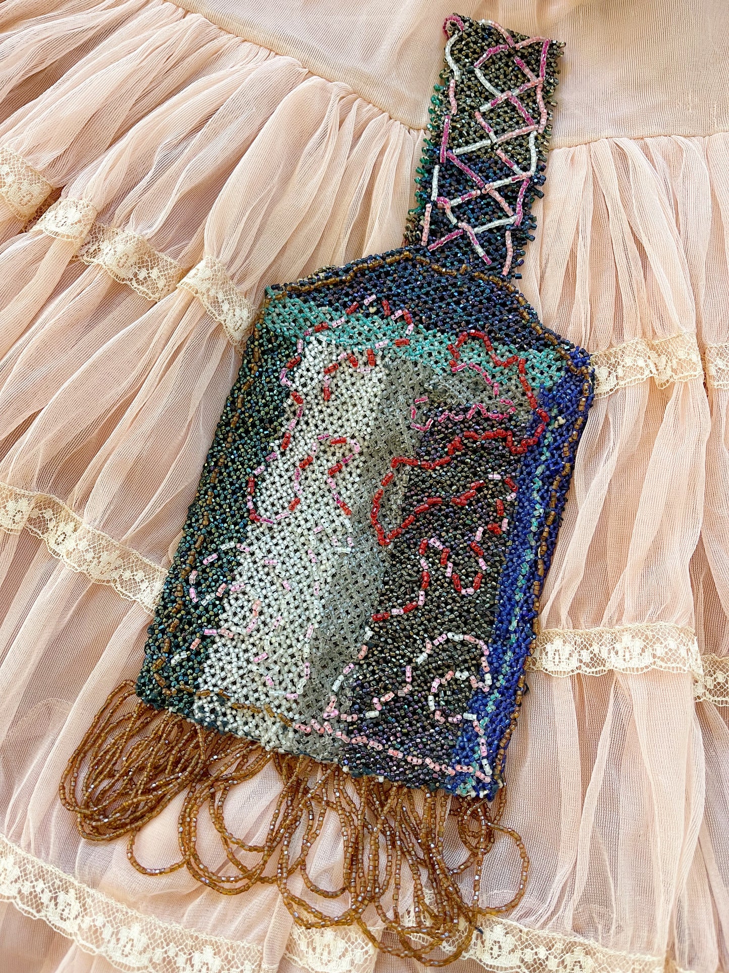 Antique 1925 Handmade Beaded Handle Bag