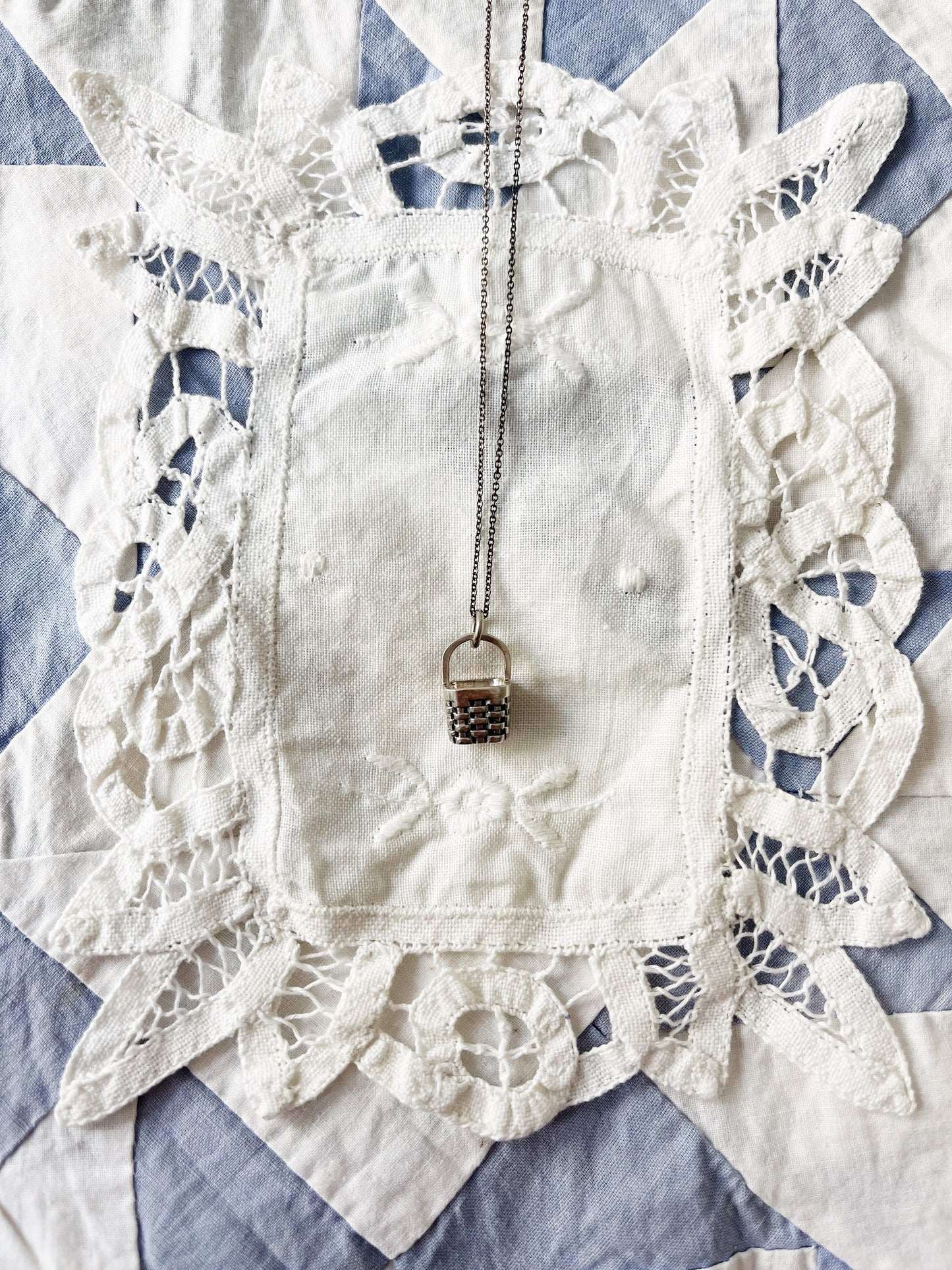 Vintage Sterling Silver Basket Charm Pendant