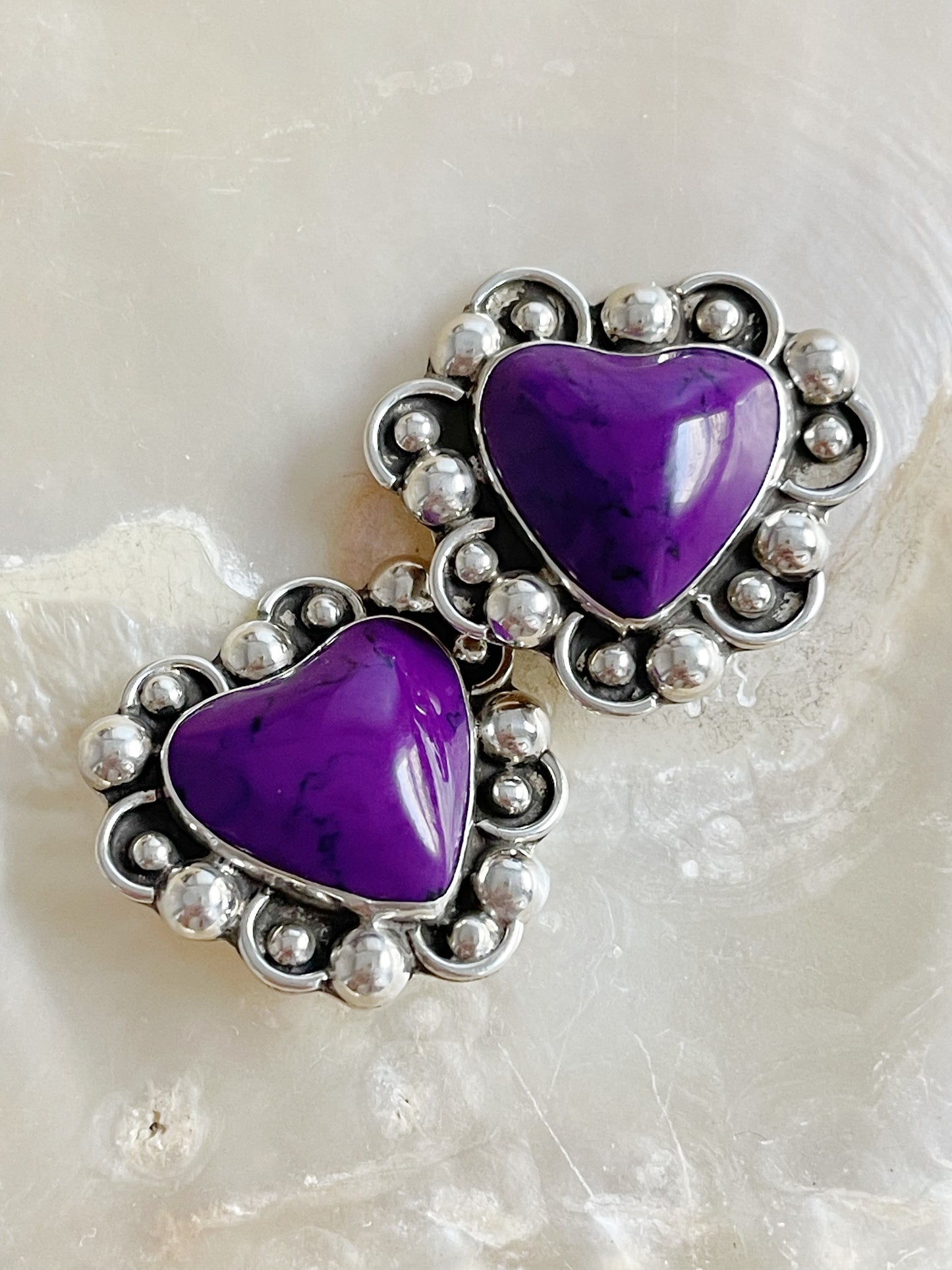 Vintage Purple Jasper Heart Earrings
