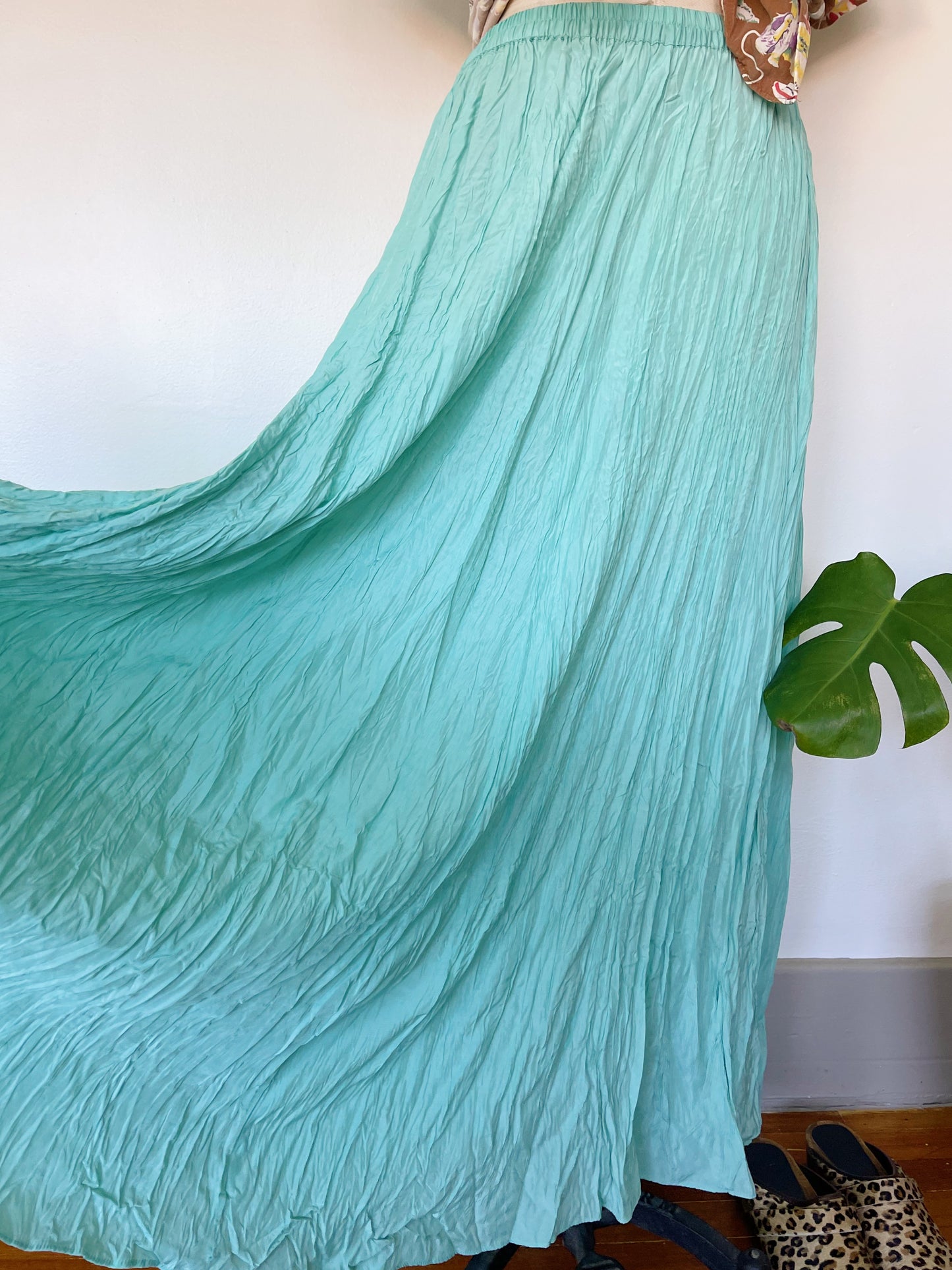 1990s Turquoise Color Maxi Skirt