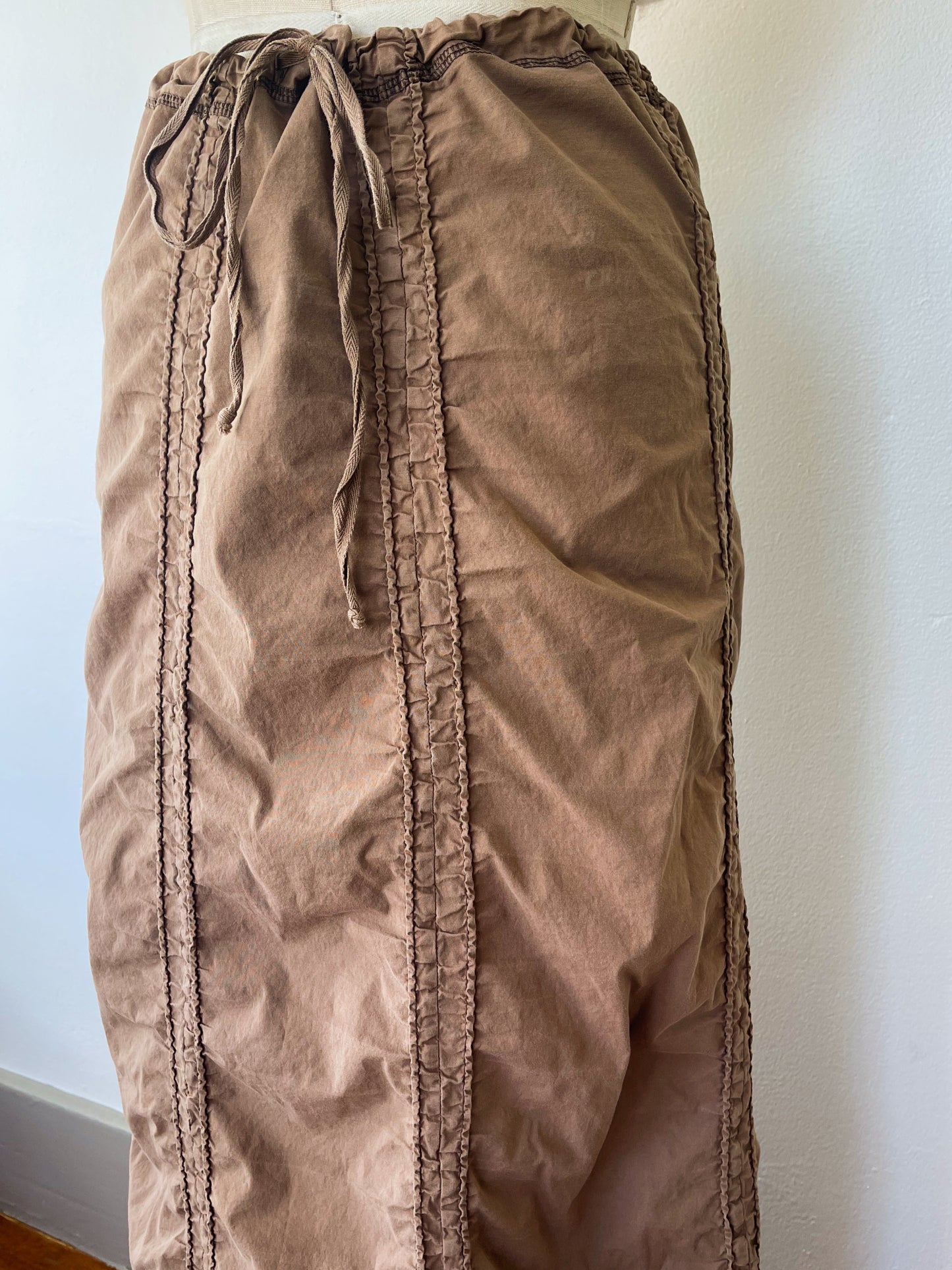 Brown Shirring Long Skirt