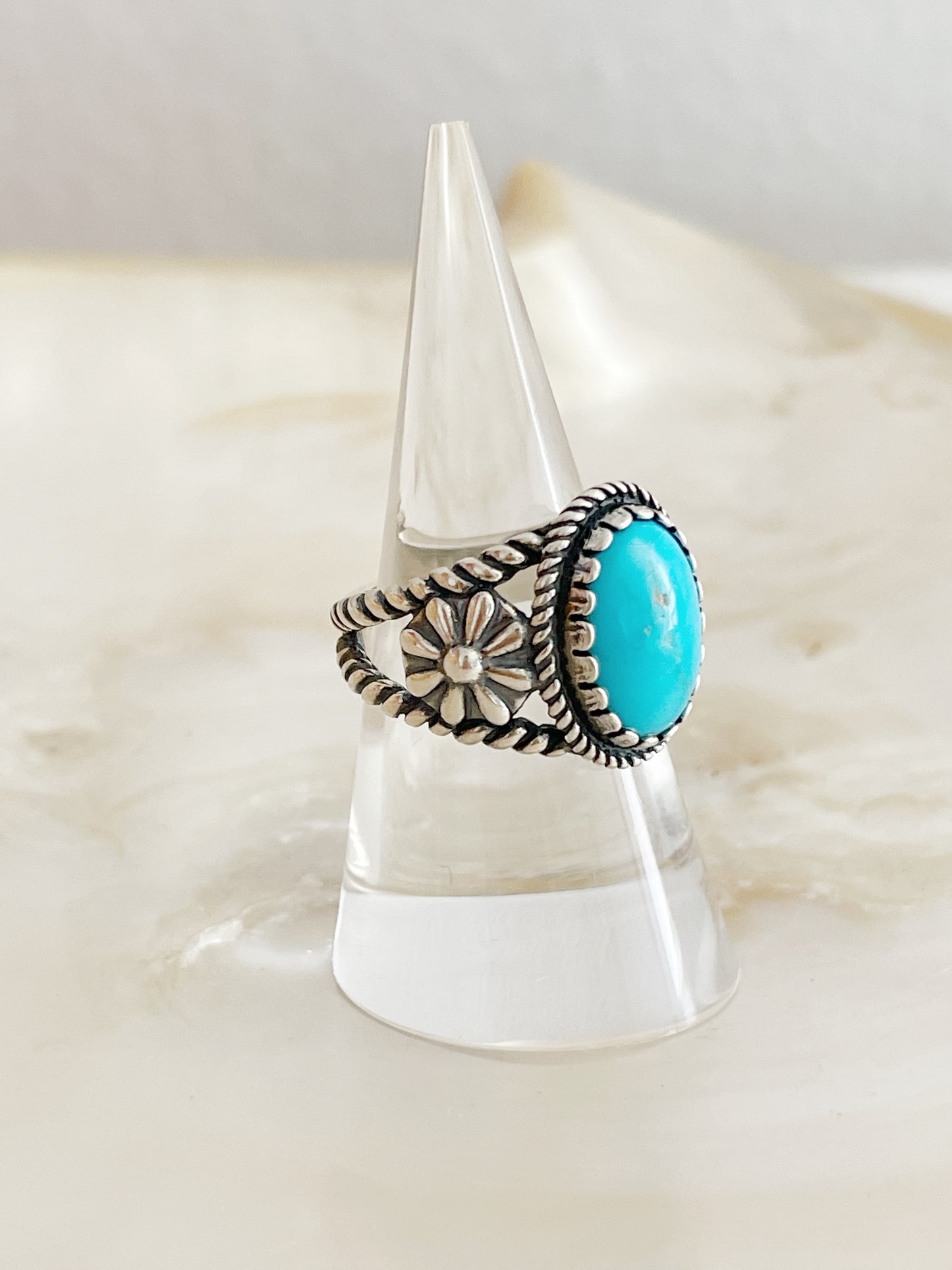 Navajo Turquoise Flowered Ring.