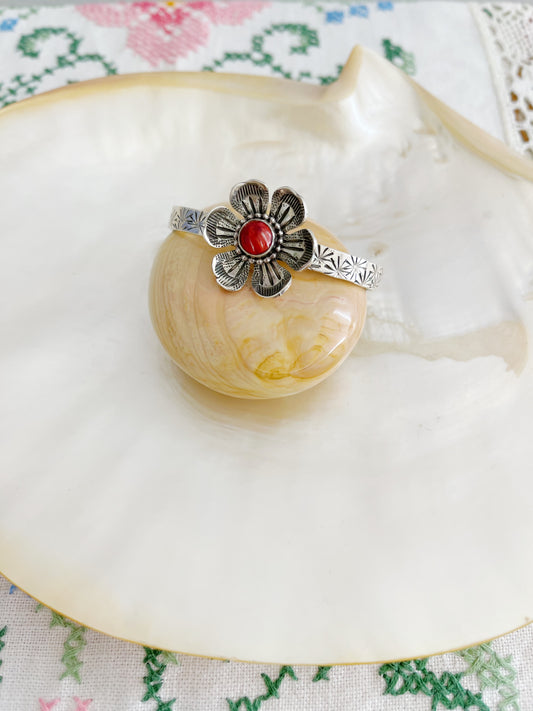 Navajo Karlene Goodluck Silver Flowered Bangle.