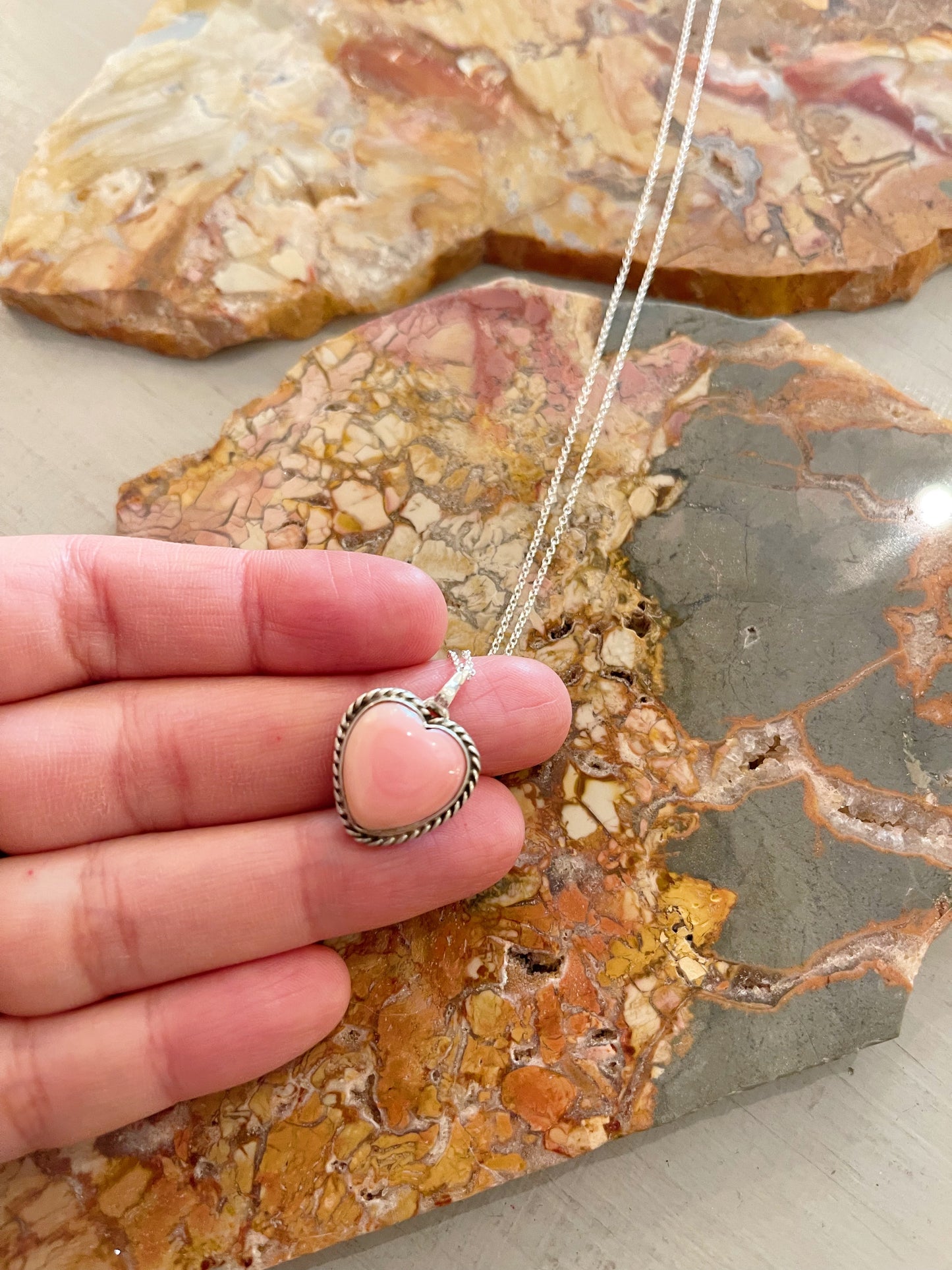 Pink Conch Heart Necklace By Navajo