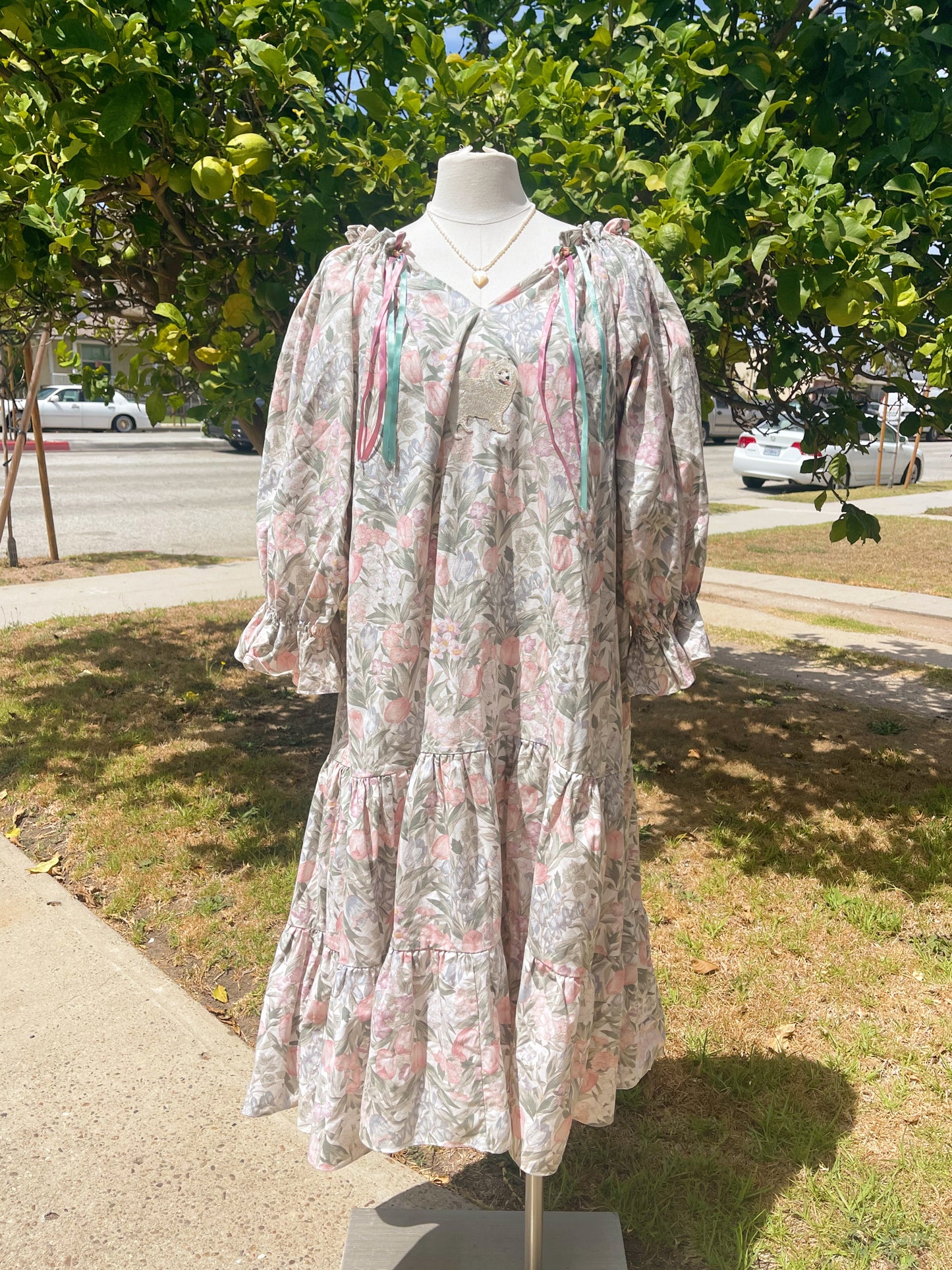 Vintage Cotton Spitz Dog Patched Dress