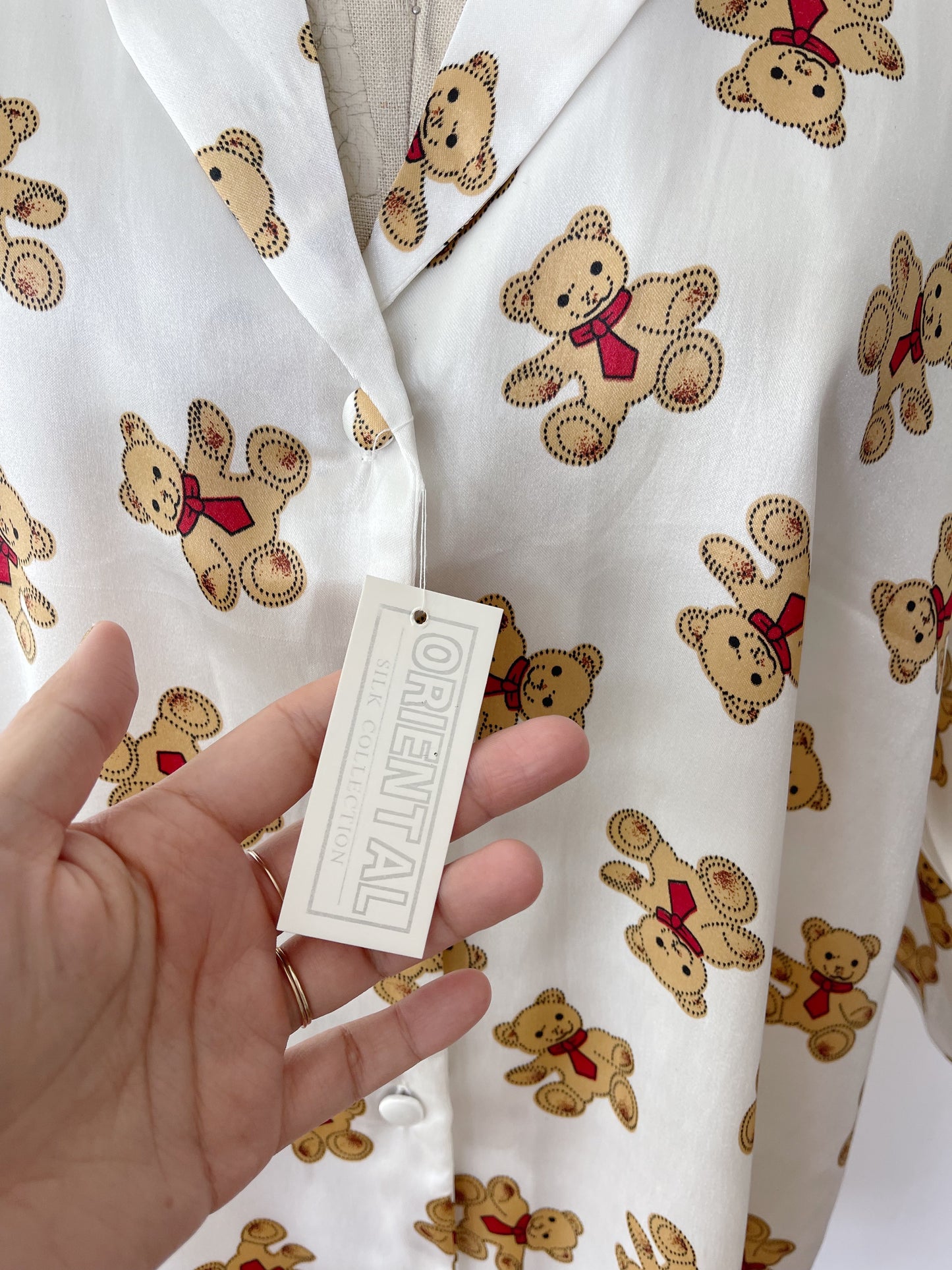 Dead Stock Bear Printed Silk Long Shirt