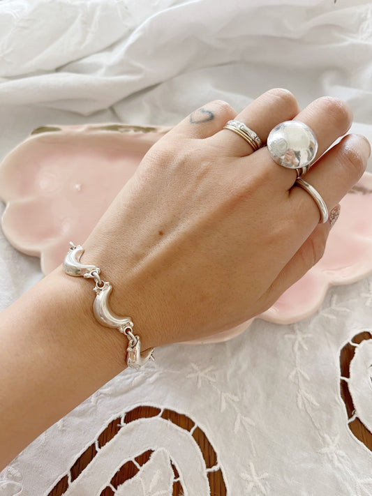 Vintage Crescent Moon Silver Bracelet