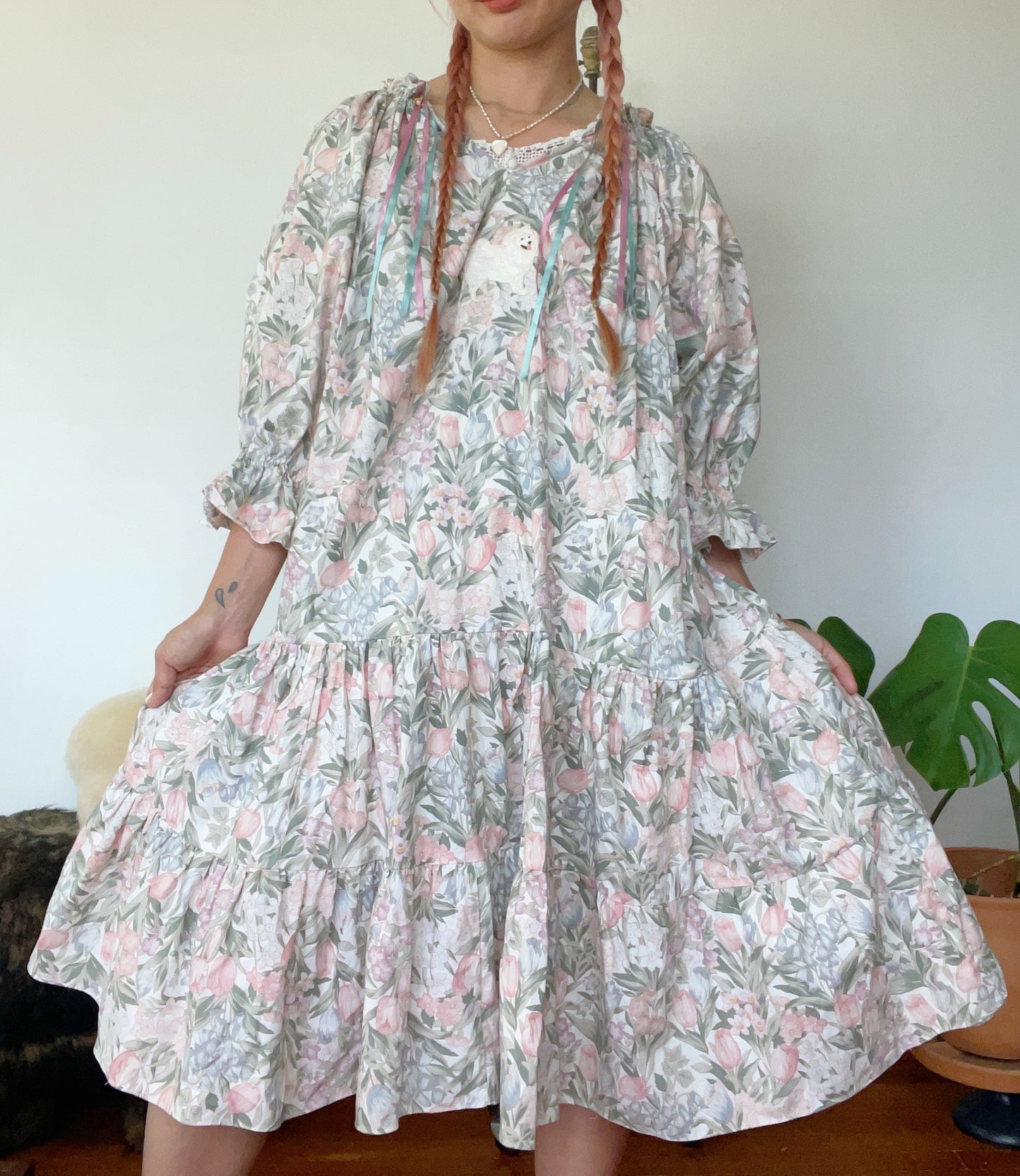 Vintage Cotton Spitz Dog Patched Dress
