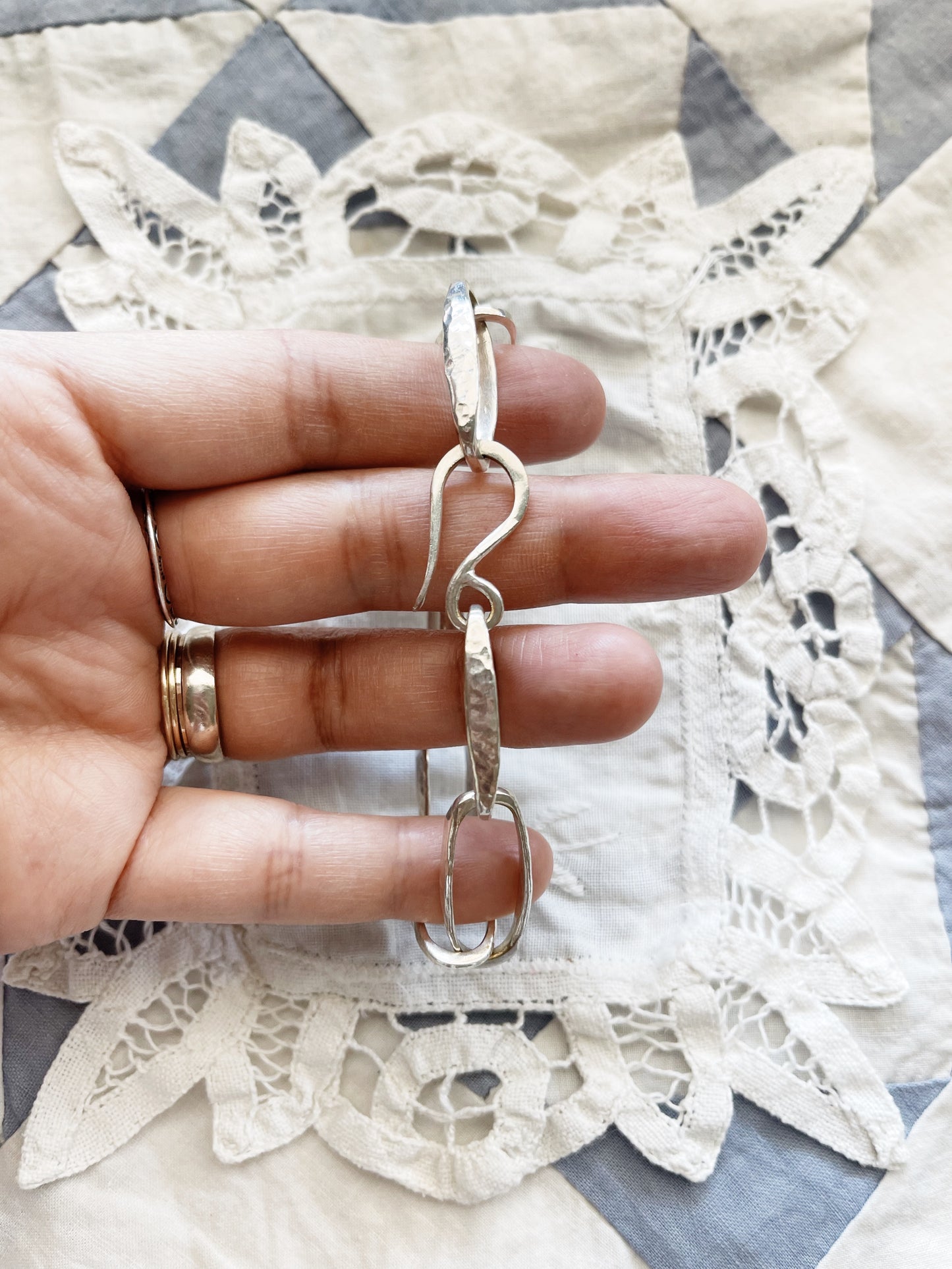 Vintage Hammered Silver Chain Bracelet