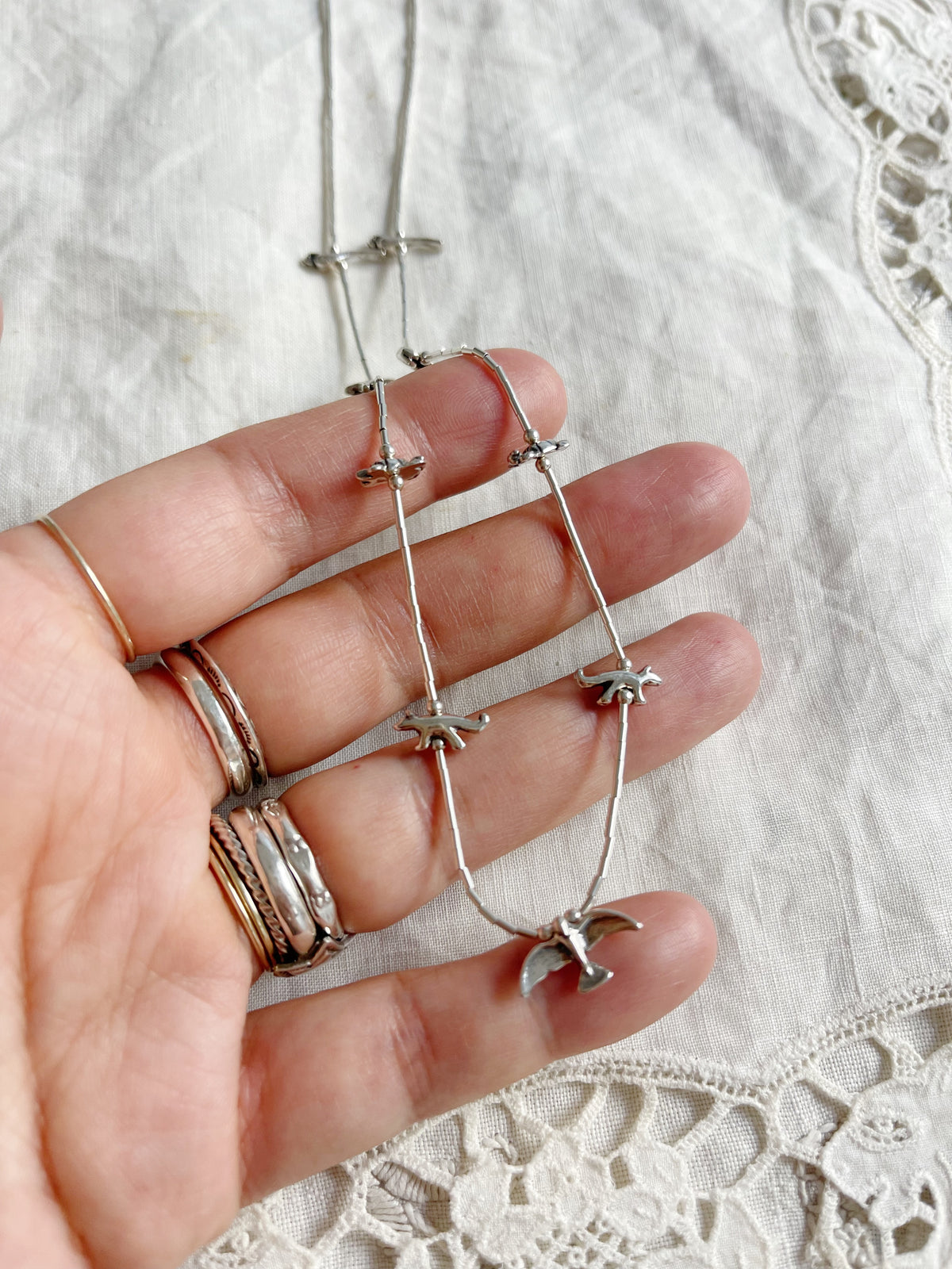 Zuni Silver Animal Fetishes Necklace (Long)