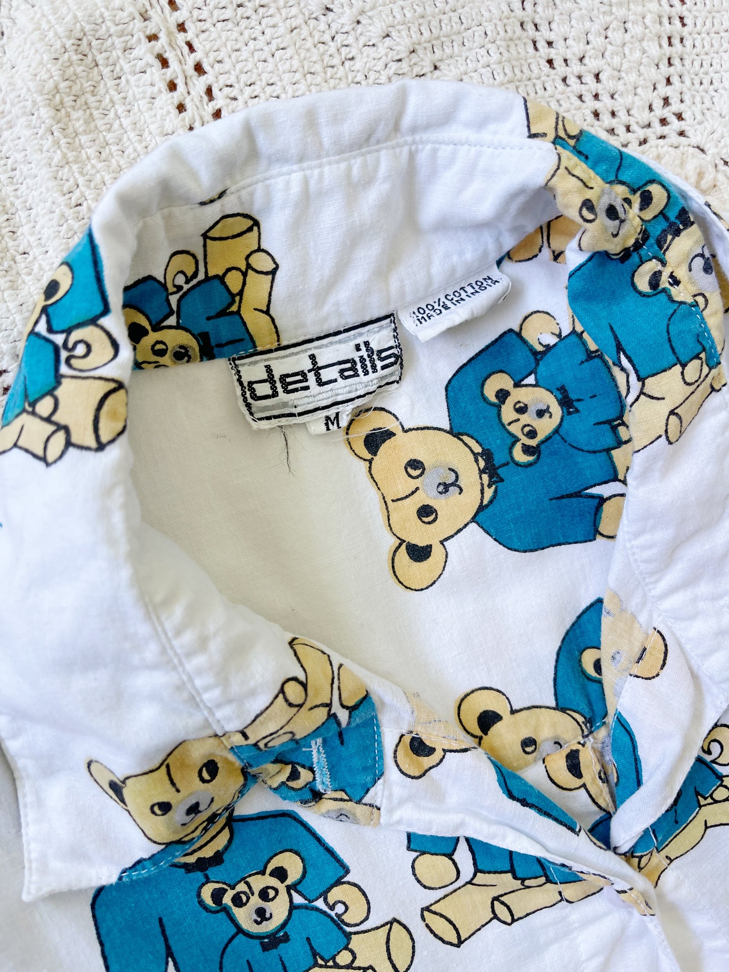 Vintage Bear Printed Unique Long Shirt (Blue)