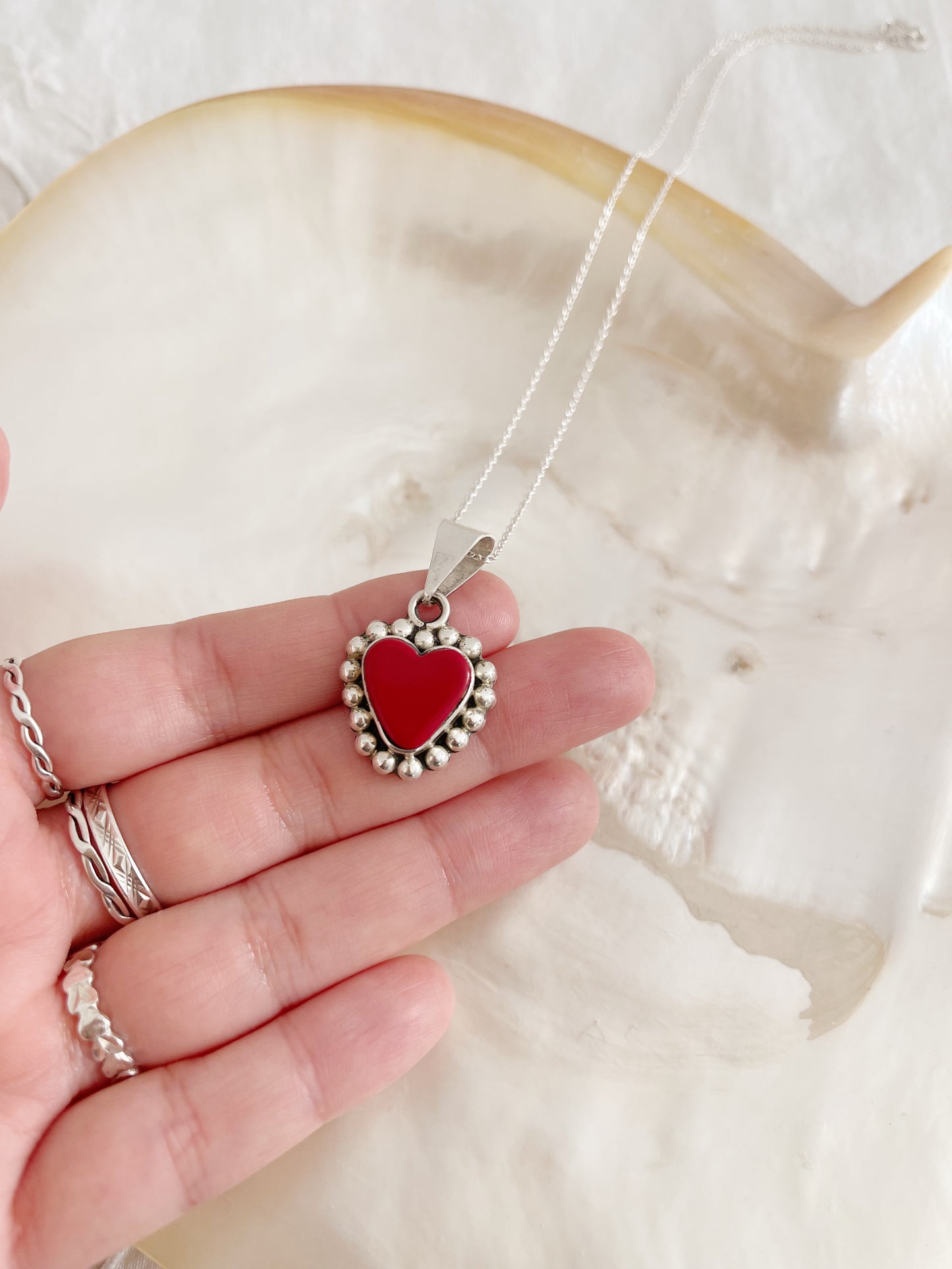 Vintage Tiny Red Jasper Heart Necklace.